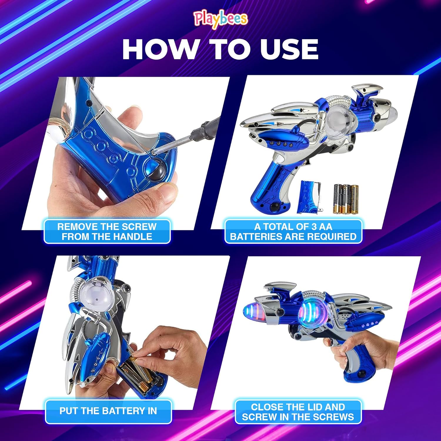 Light-Up Noise Blaster - Blue - 11.5 Inches - Super Spinning Space Sound Effects