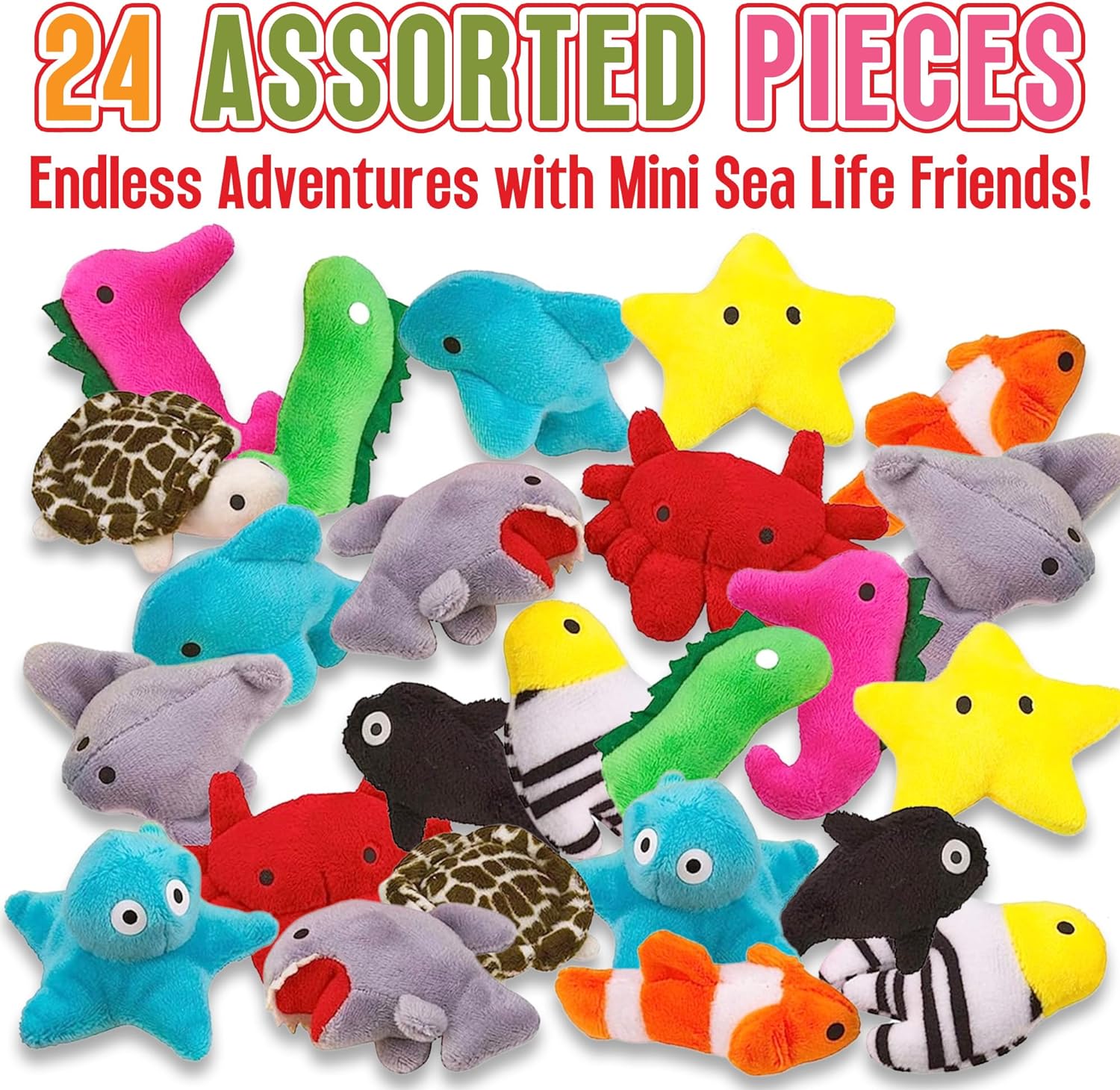 Assorted Sea-Life Plush Toys - 24 Pack - 3 Inch Soft & Cuddly Stuffed Animals