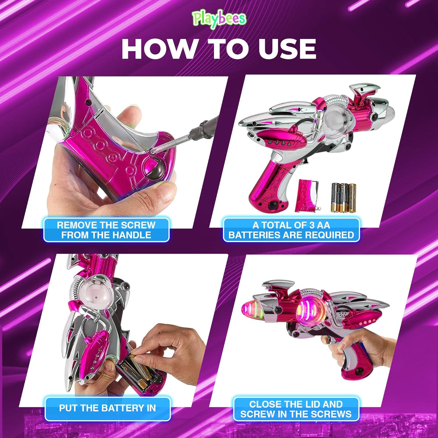 Light-Up Noise Blaster - Pink - 11.5 Inches - Super Spinning Space Sound Effects