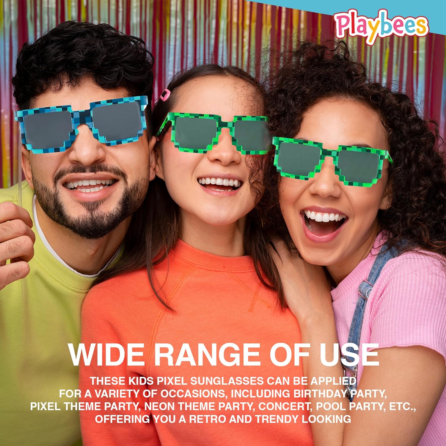Pixel Sunglasses - 12 Pack - Robot Eye-wears - Pixelated Graphics Frames - UV Protected and Durable