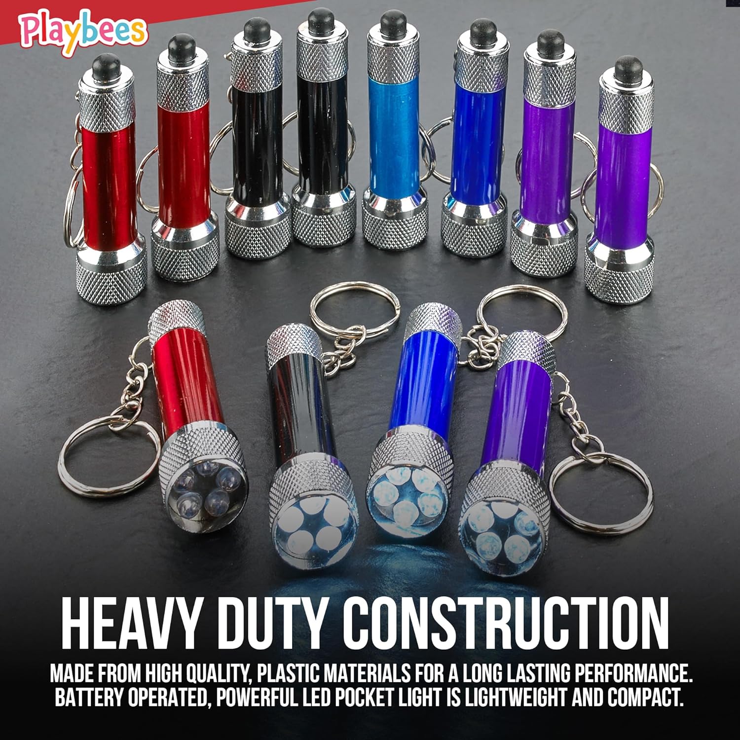 Mini LED Flashlight Keychains - 24Pack - 2.5 Inch in Vibrant Colors, Portable Plastic Mini Torch - 5-Bulb