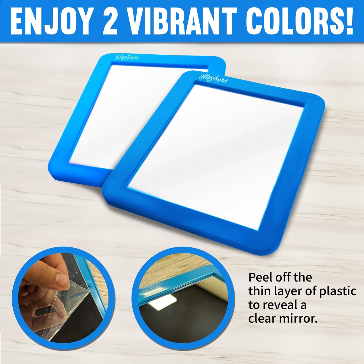 Magnetic Locker Mirror - 2 Pack 5" x 7" Blue -  Ideal for School Locker, Refrigerator, and Home Use