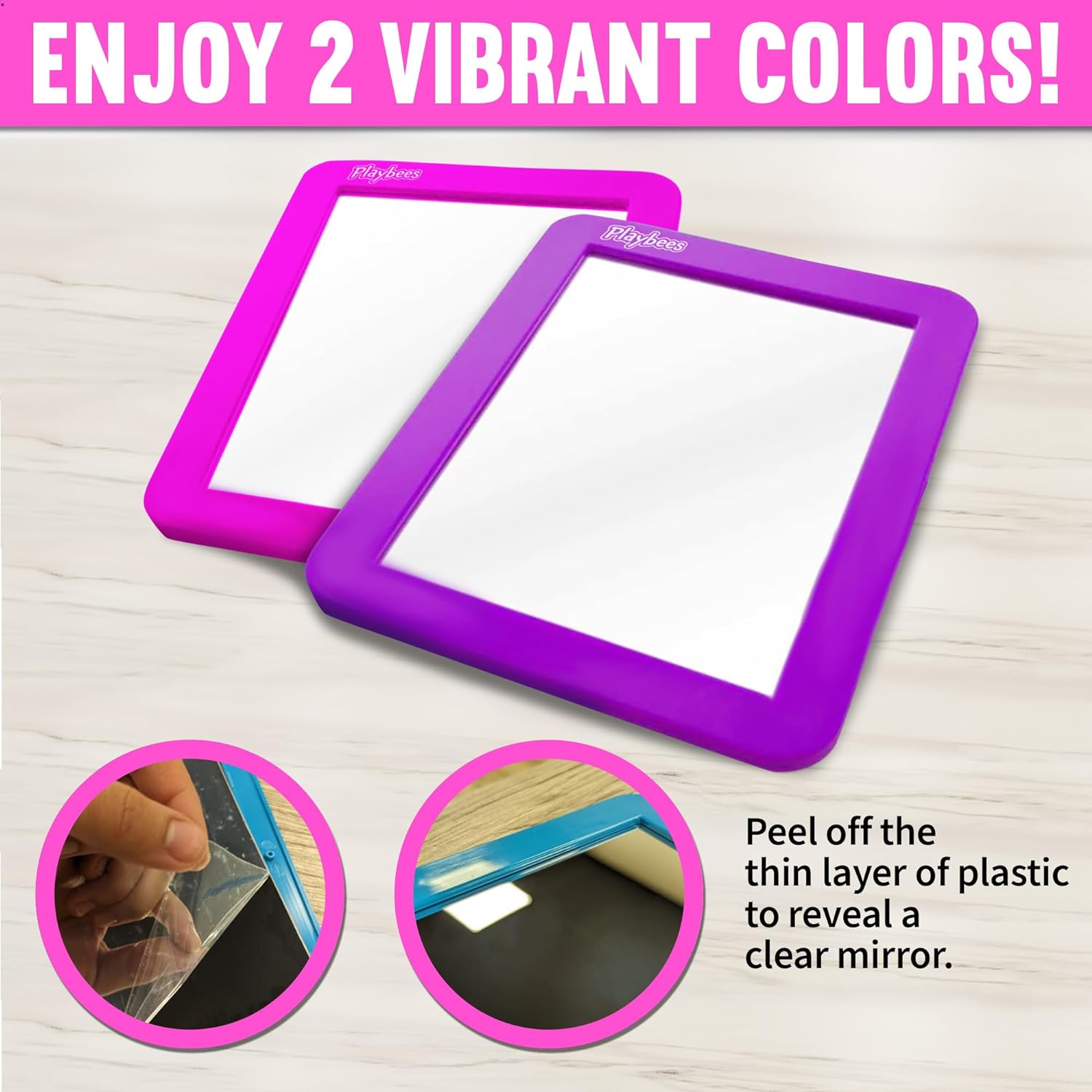 Magnetic Locker Mirror - 2 Pack 5" x 7" Pink and Purple - Ideal for School Locker, Refrigerator, and Home Use