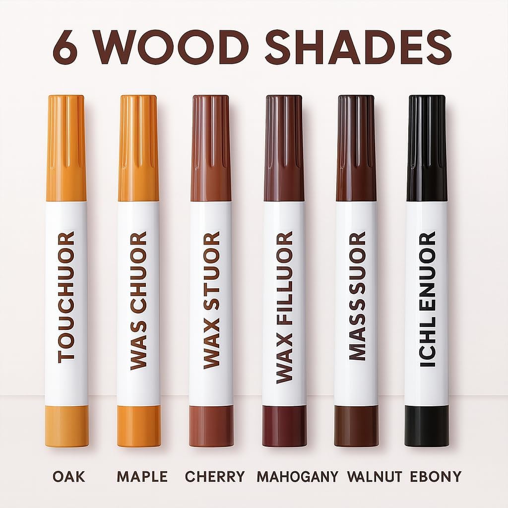 Wood Scratch Repair Kit Markers - 13 Piece Set – Furniture Touch Up Markers and Wax Sticks with Sharpener – for Wood Floor, Table, Cabinet, and Furniture Repair – 6 Colors
