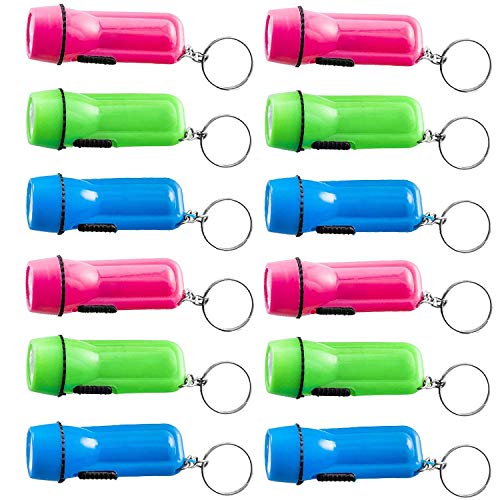 Mini Flashlight Keychain Bulk for Kids 12 Pieces Assorted Colors Plastic LED Flashlight
