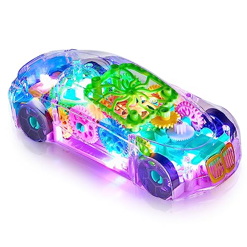 Playbees Light-Up Transparent Car with Remote Control, Toys for Autistic Kids Ages 3-5 Sensory Activity for Kids with Autism Special Needs Toys, Bump and Go Toys for Toddlers Music and LED Effects