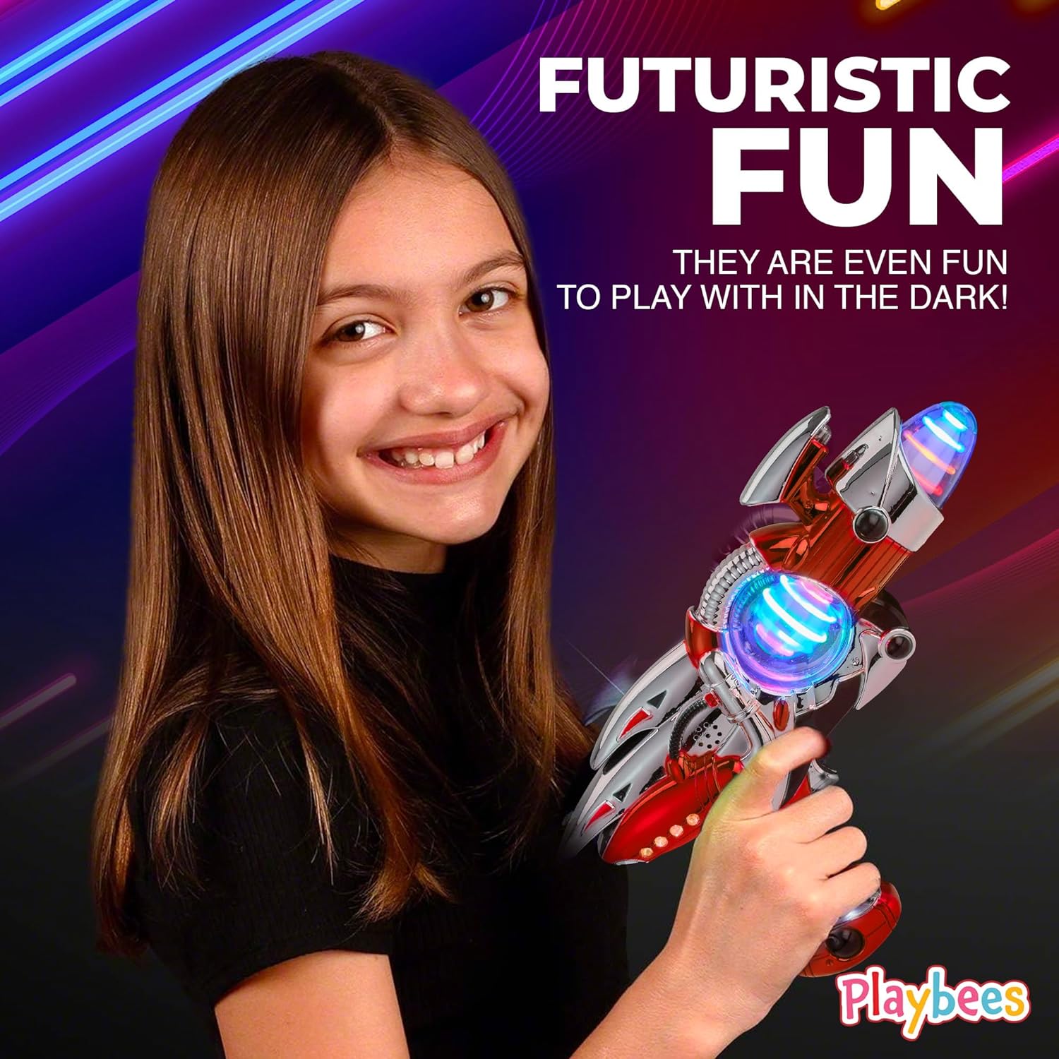 Light-Up Noise Blaster - Red & Blue 2 Pack - 11.5 Inches - Super Spinning Space Sound Effects