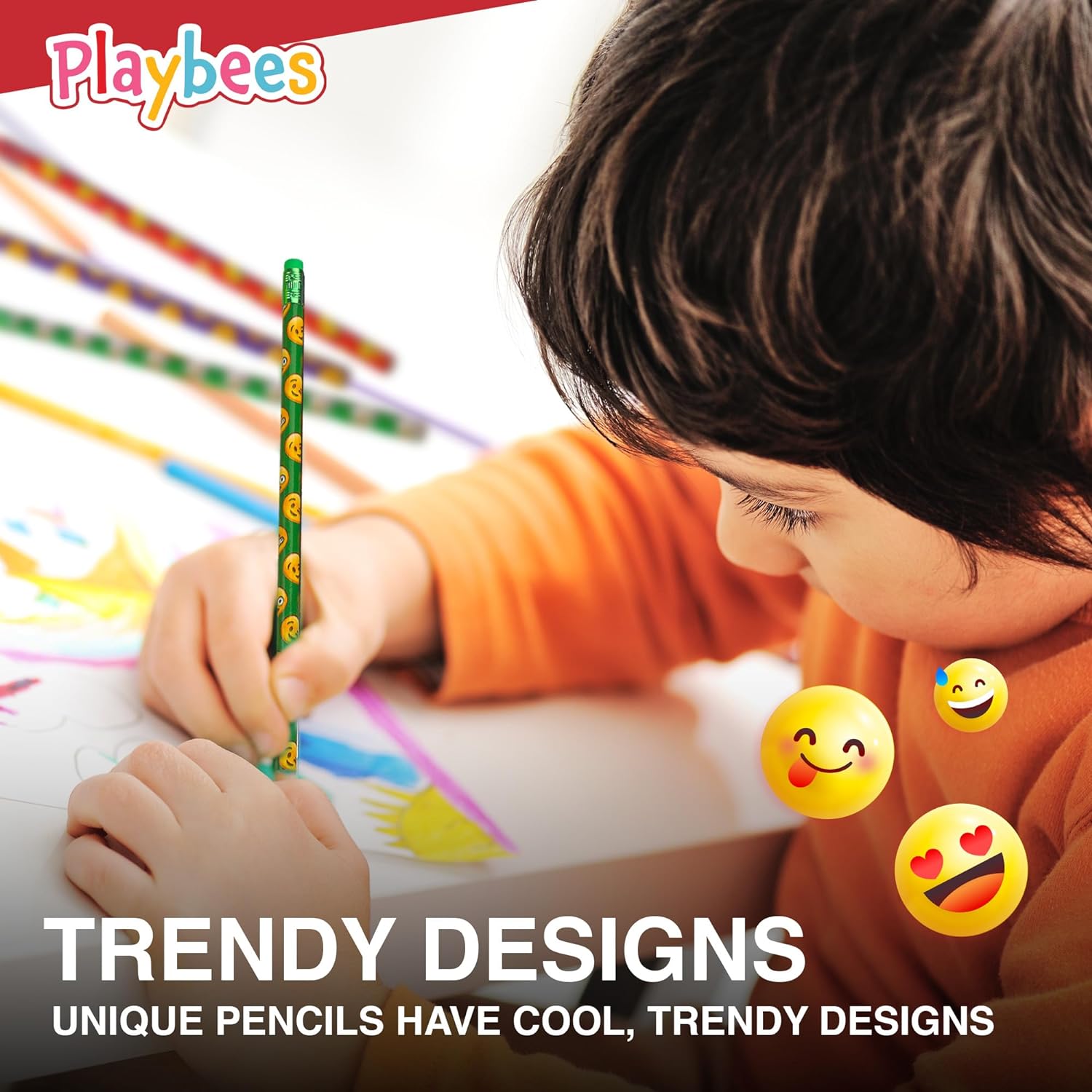 Emoticon Pencils - 36 Pack - Fun & Vibrant Writing Tools with Erasers - Assorted Emote Designs