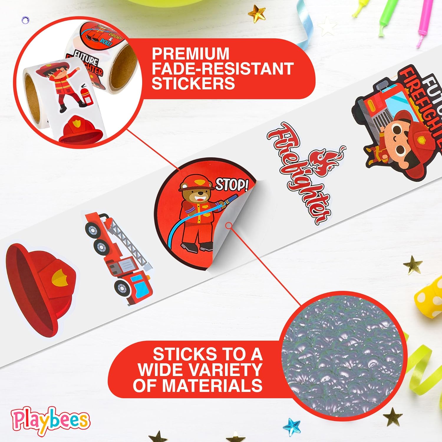 Firetruck Stickers - 2 Rolls - Kids' Party Favors, Game Prizes, Scrapbook, Arts and Crafts