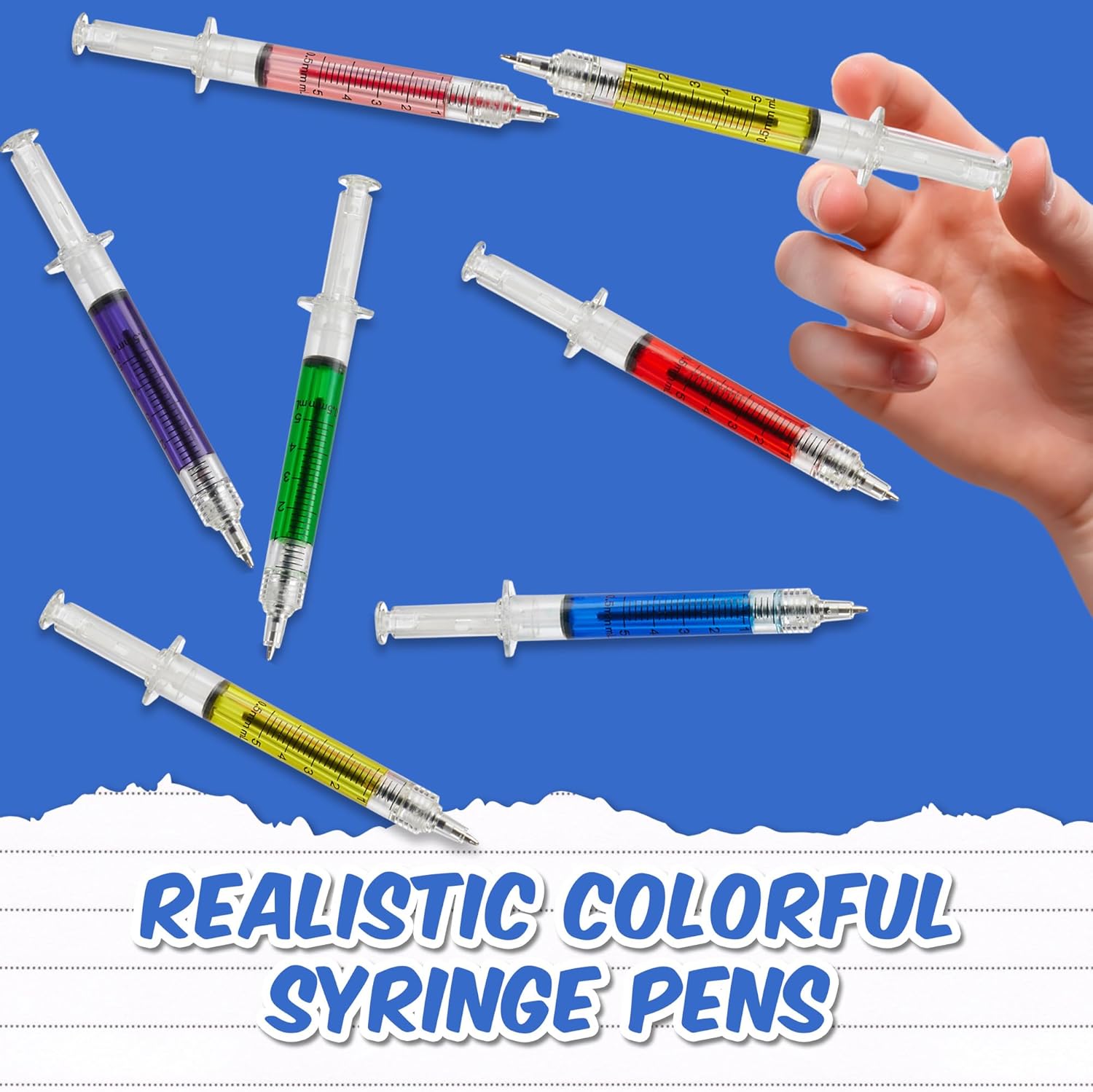 Syringe Pens - 12 Pack - Retractable Ballpoint Pens with 6 Colors - Perfect for School, Parties and Medical-Themed Presents