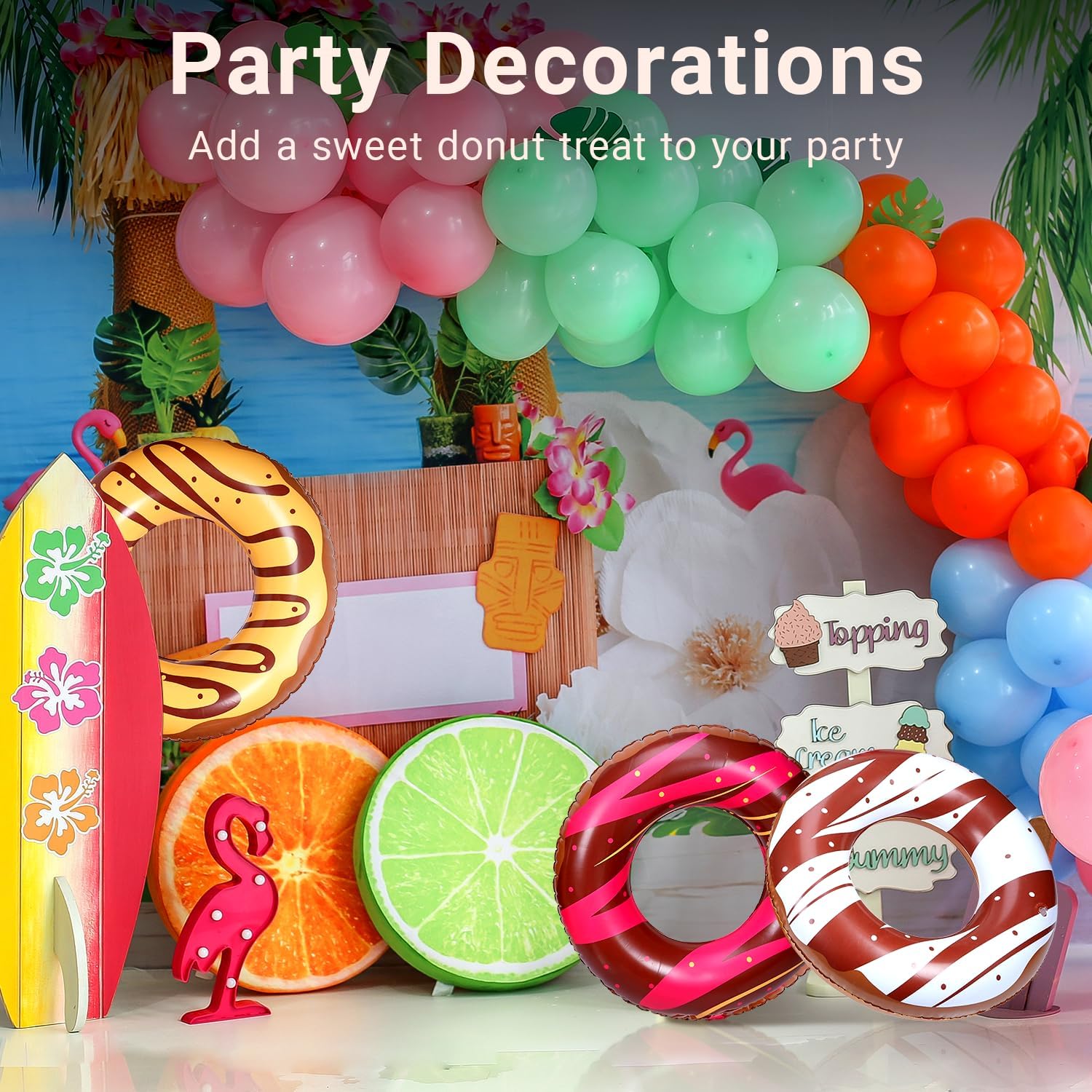 Chocolate Donut Inflatable Pool Floats - 4PK - Fun Swimming Rings &  Pool Floats for Kids & Adults -  Summer Toys - Pool Parties & Decoration