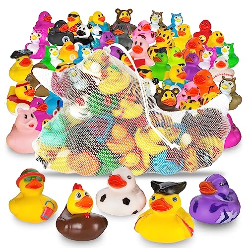 Assortment Rubber Duck Toy Duckies for Kids - 50 Pack - Perfect for Sensory Play, Stocking Stuffers, and More