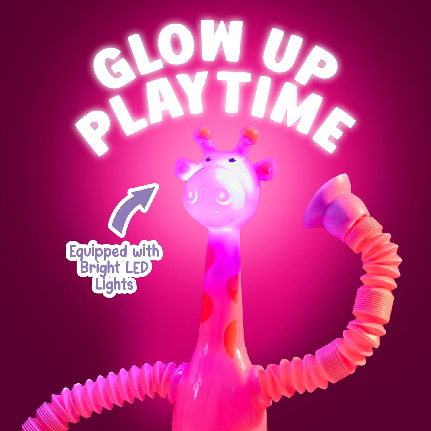 Telescopic Suction Cup Giraffe Toys for Toddler Restaurant Dinner Table Activities, Stretchy Animal Pop Tubes with LED Lights, Telescopic Sensory Toys for Kids with Autism Anxiety Ages 3 4 5 | 6 Pack