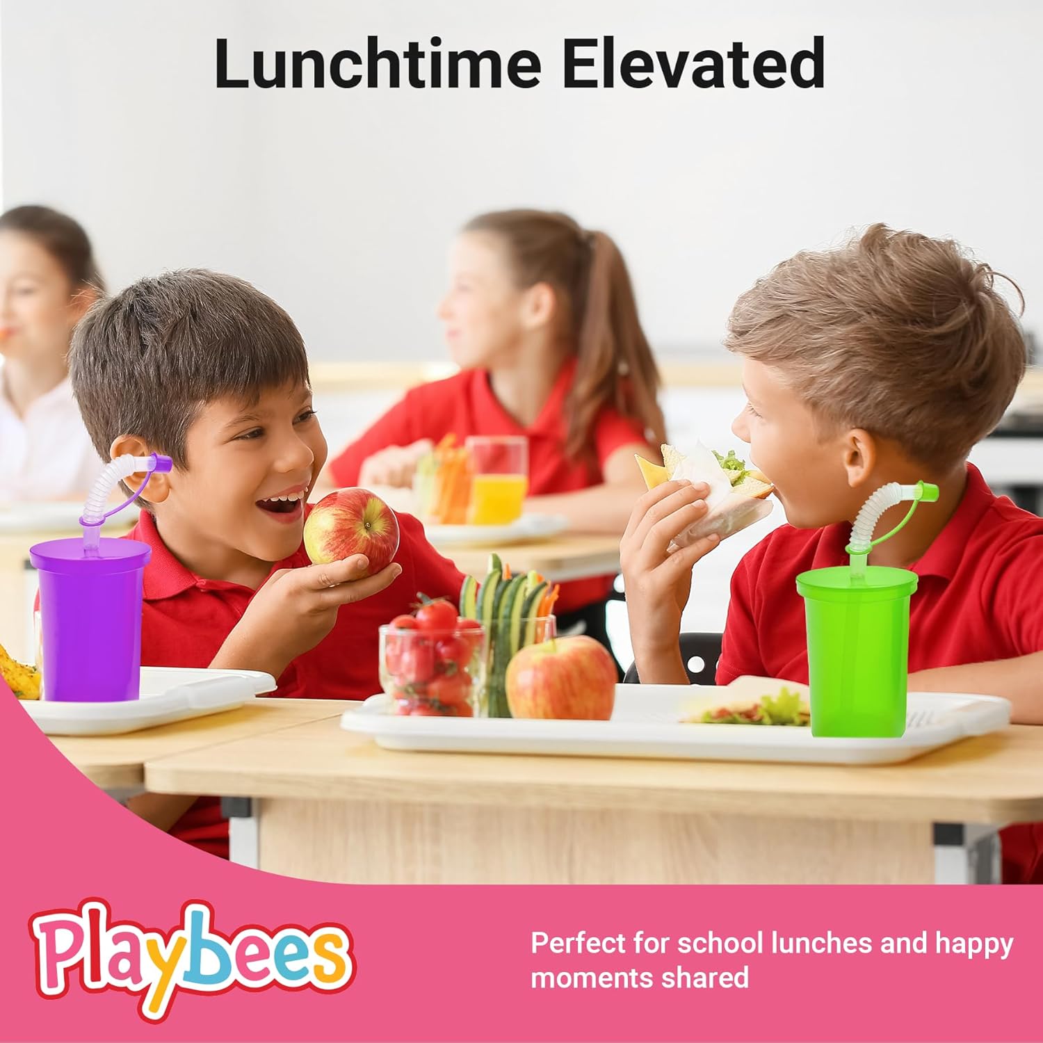 Playbees 12 Pack Neon Sipper Cups - 12 Oz. - Colorful, Spill-Proof Cups with Lids and Straws - Ideal for School Events, Themed Parties, and Birthday Celebrations - Party Supplies