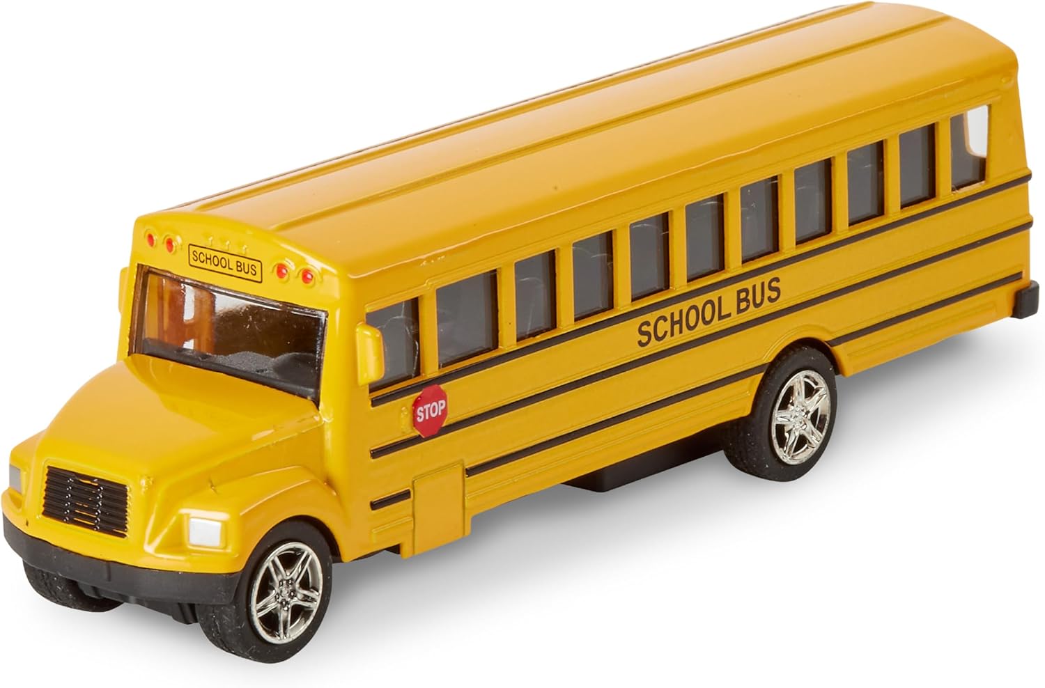 Playbees Long-Nose School Bus Die Cast Metal Model Toy Car 6 Inches with Pullback Action Durable Pull Back Car Door Opening & Closing Realistic School Bus - Great for Gifts, Birthdays, Boys & Girls