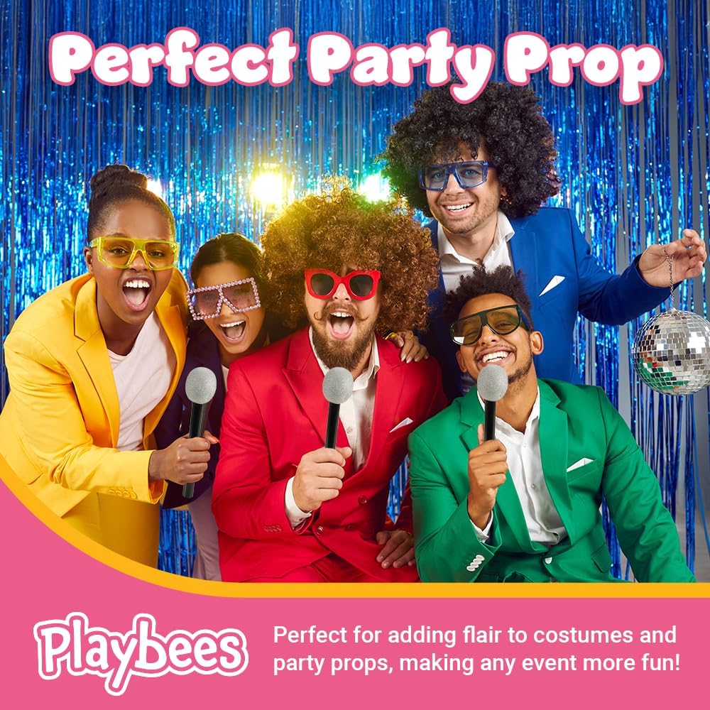 Playbees Wireless Fake Microphone 12 Pieces Plastic Microphone Prop Stage Glittered Microphone Prop for Kids Play Microphone for Fall Halloween Christmas Karaoke Costume Prop Kids Rock Star Toy