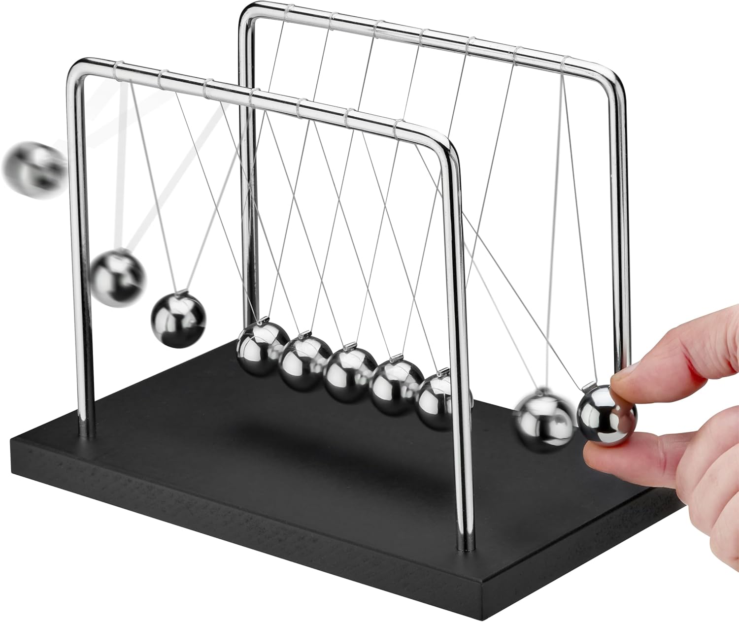 7 Beads Newton’s Cradle Balance Balls Desk Toy – Black Wooden Base Office Decoration, Fun Science Physics Toy for Home, Bedroom, or Living Room, Great Gift for Christmas