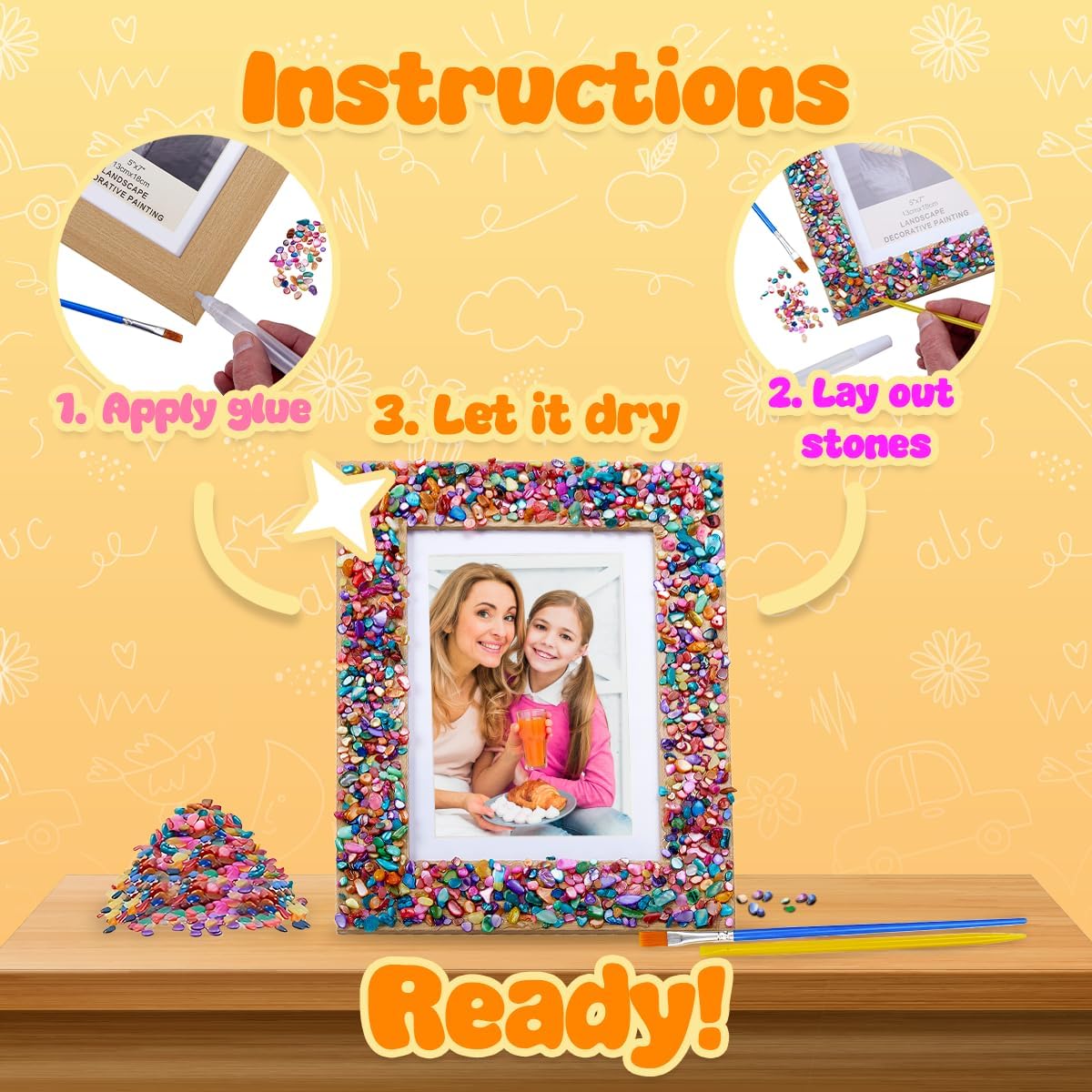 Playbees Kids Picture Frame Mosaic Craft Kit Craft DIY Arts & Crafts for Kids Frame Kit Great Birthday Gifts for 3 4 5 6 7 8 9 10 11 12 Year Old Holiday Christmas Gift for Girls