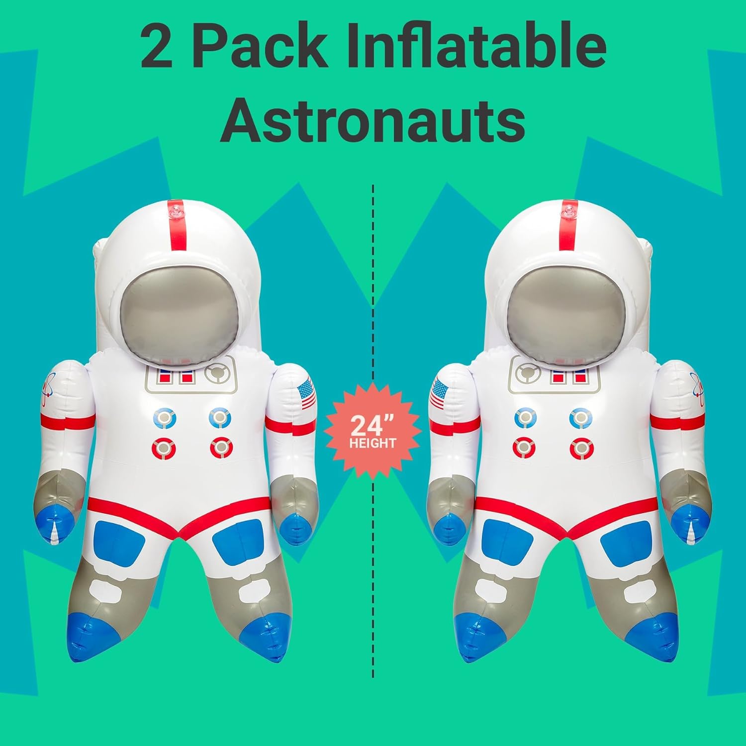 24 Inch Inflatable Astronaut Toy – Set of 2 Space Themed Party Decorations, Outer Space Birthday Supplies, Astronaut Pool Float, Galaxy Party Favor for Kids, Astronaut Decor and Photo Prop