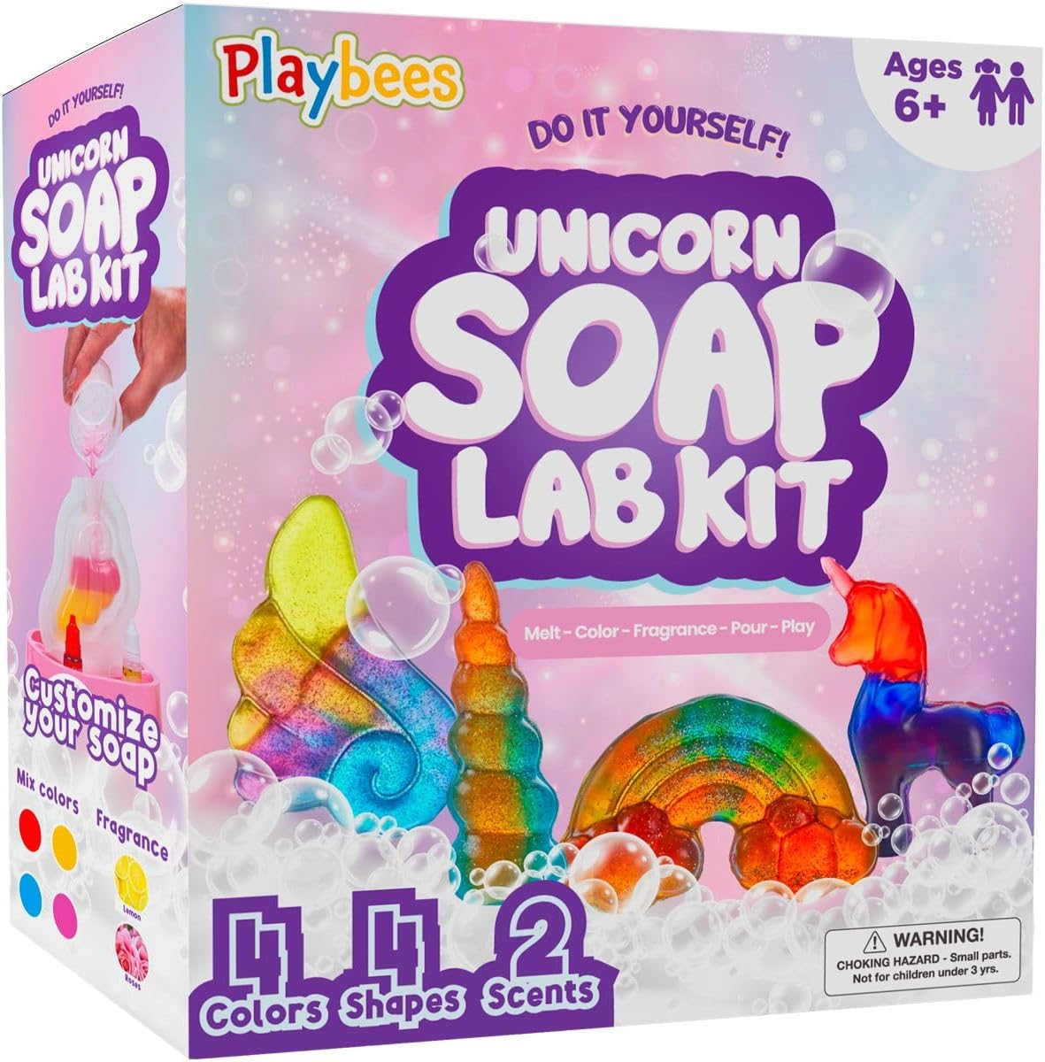 Playbees Unicorn Soap Making Kit for Kids – Fun DIY Christmas Gift for Girls & Boys Age 6-12, Creative STEM Science Craft, Holiday Activity, Educational Toy & Stocking Stuffer