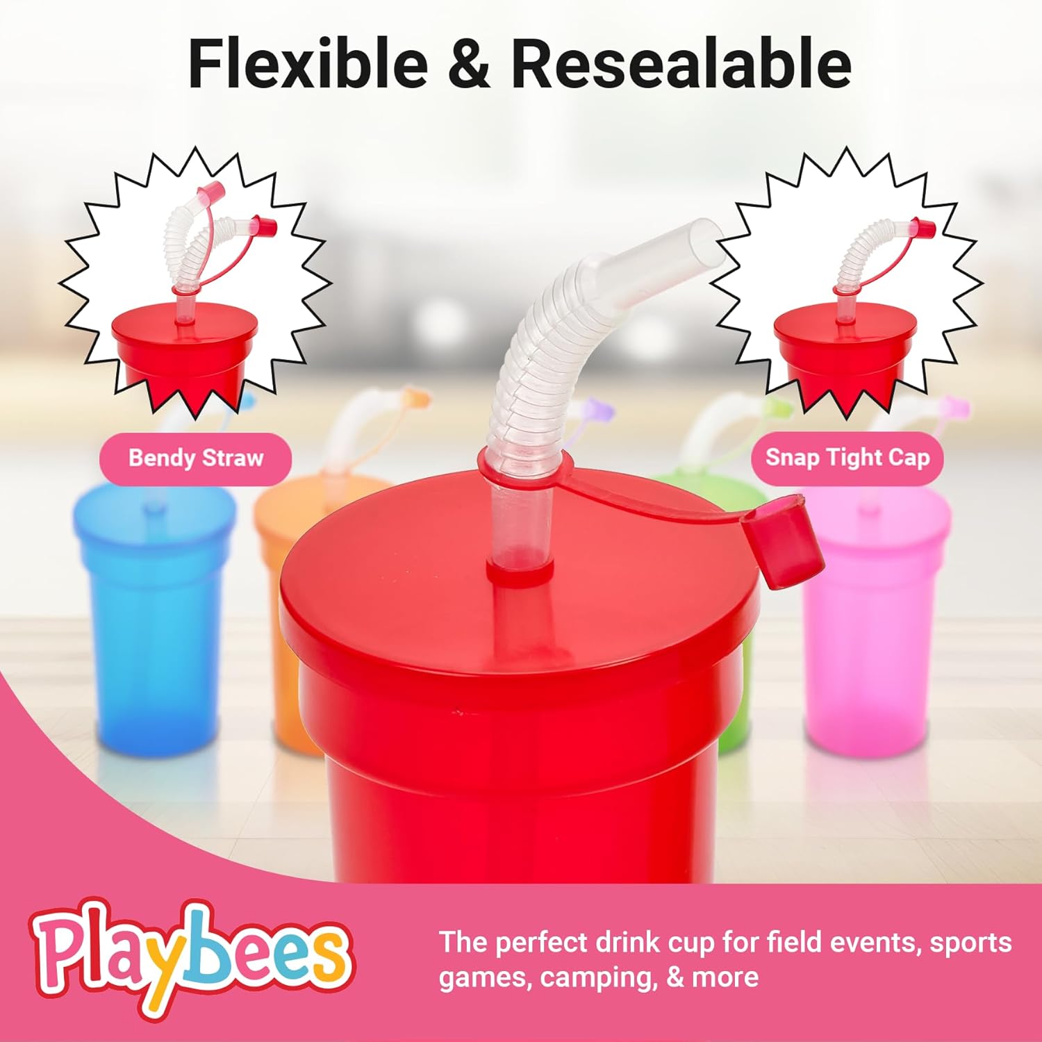 Playbees 12 Pack Neon Sipper Cups - 12 Oz. - Colorful, Spill-Proof Cups with Lids and Straws - Ideal for School Events, Themed Parties, and Birthday Celebrations - Party Supplies