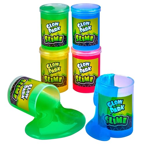 Glow in The Dark Slime - 6 Pack - Neon Blue, Green, Pink, Yellow Colors - Glowing Slime Kit
