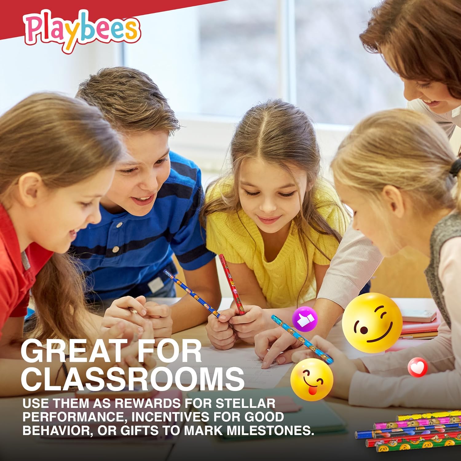 Emoticon Pencils - 72 Pack - Fun & Vibrant Writing Tools with Erasers - Assorted Emote Designs
