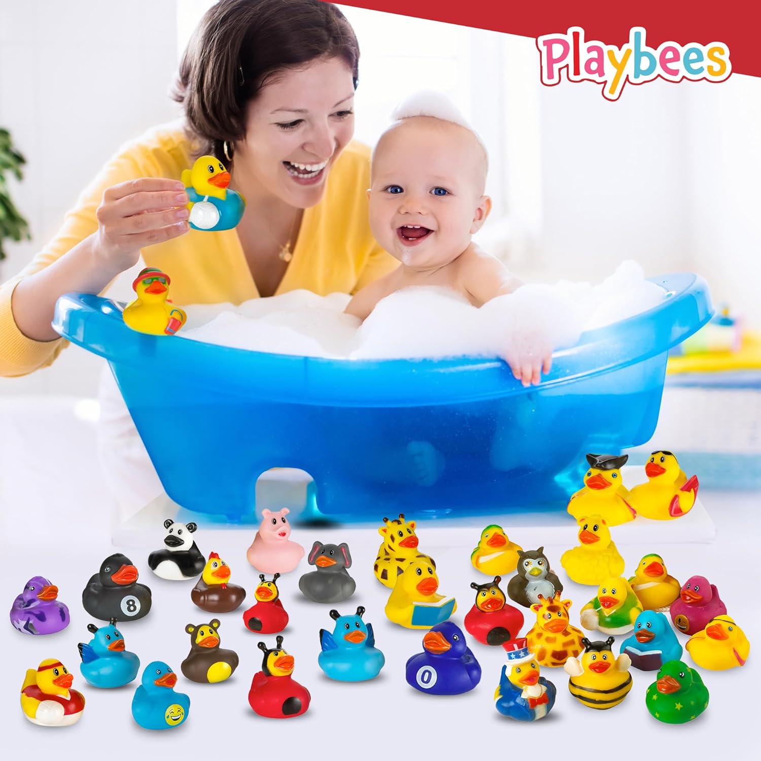 Assortment Rubber Duck Toy Duckies for Kids - 12 Pack - Perfect for Sensory Play, Stocking Stuffers, and More
