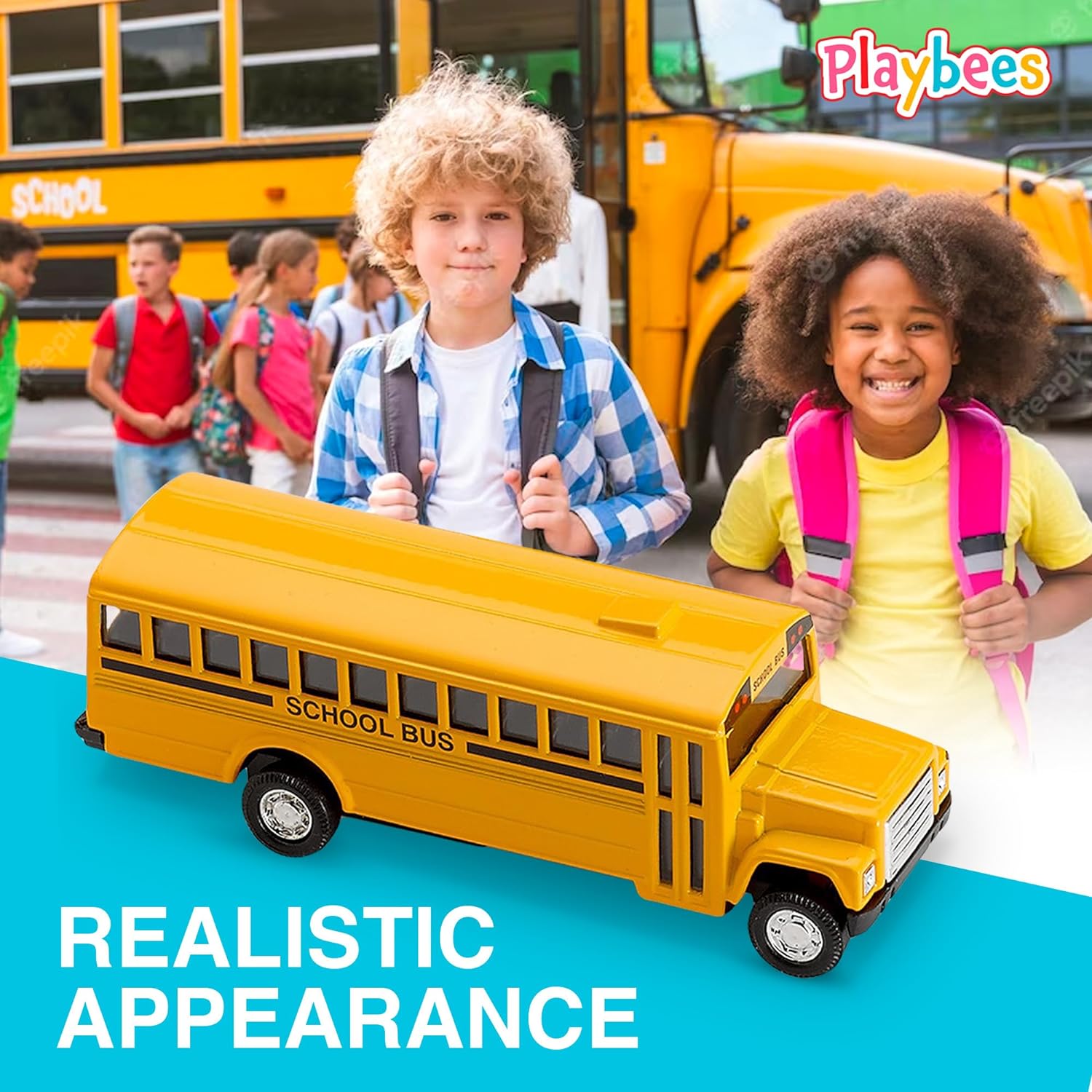 Pullback Diecast School Buses - 2 Pack - 5 Inch Yellow Metal Toys with Write-On Surfaces