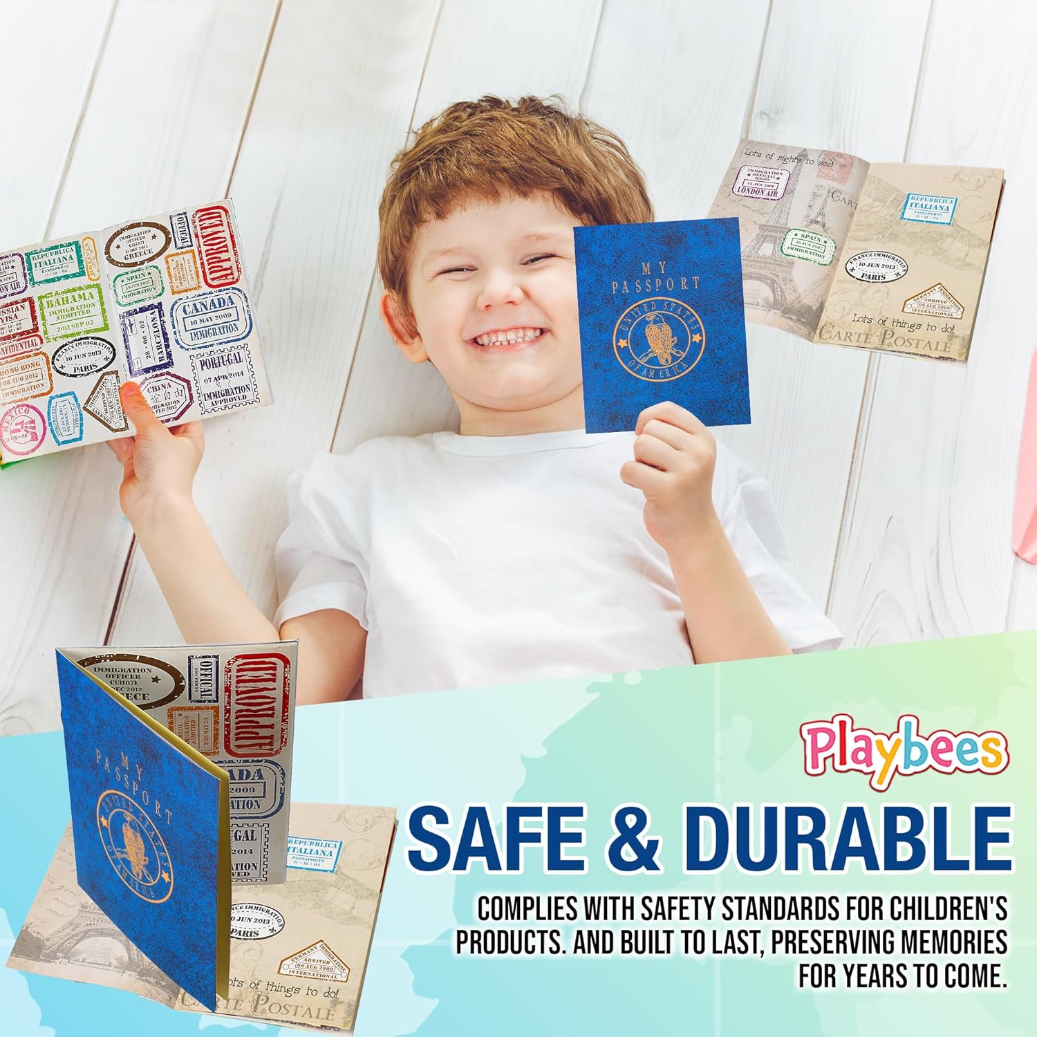 Playbees Passport Sticker Book for Boys and Girls - 24 Pack - Pad of Famous Places Motivational Treats, Party Favors, Game Prizes, Wall Decals, Scrapbooks, School Supplies, Arts and Crafts