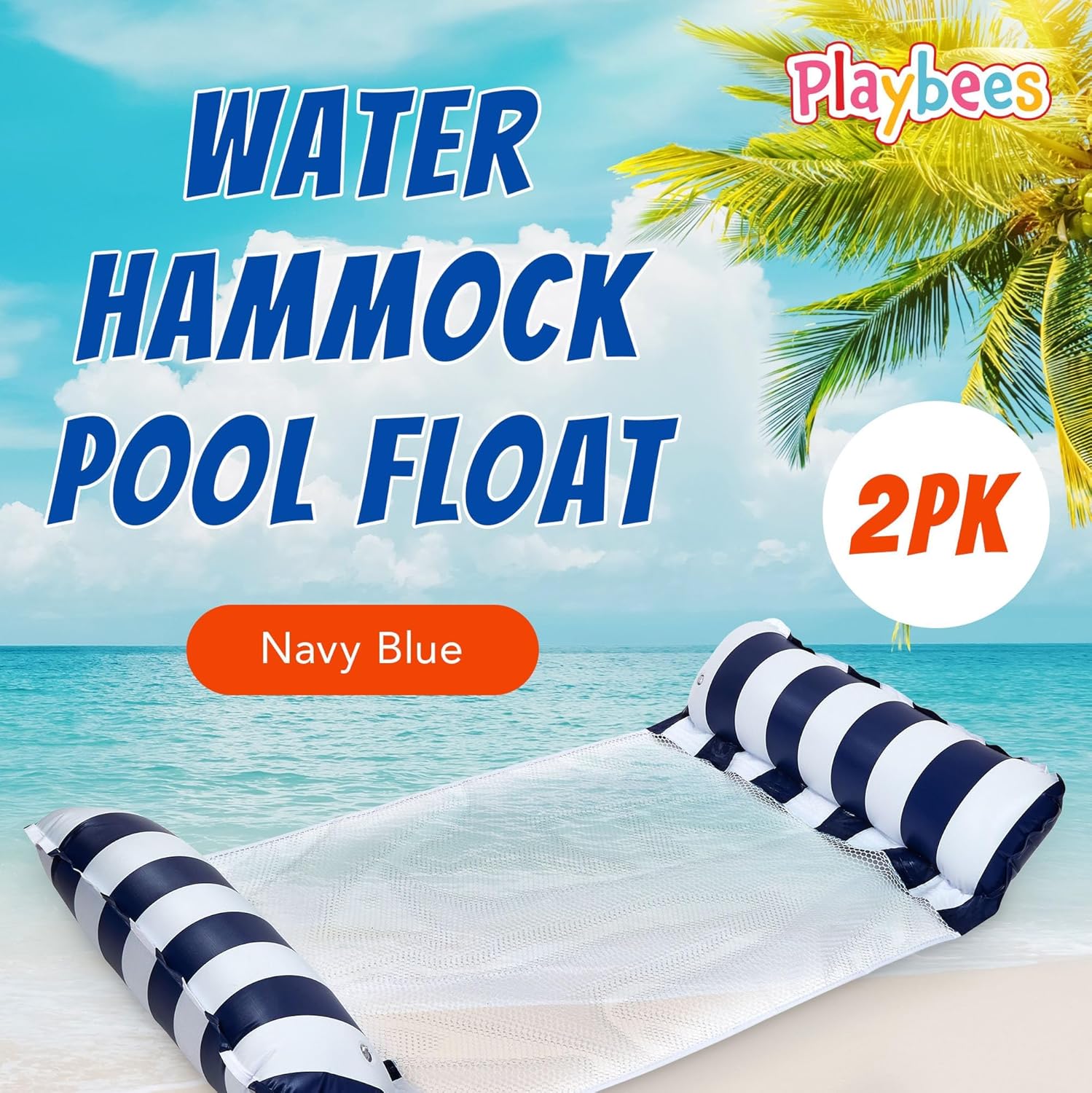 2- Pack Hammock Pool Float Blue Multi-Purpose Inflatable Water Pool Floats Fun Pool Float Lounger for Adults and Kids Variation
