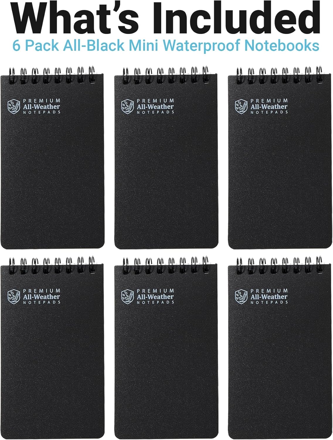 Playbees 6 Pack Waterproof Notebook 3 x 5 top-Spiral Pocket Notepad All Weather Pocket Notebook 100 Lined Pages for Outdoor Office/Police/Contractor back for school supplies for kids & adults
