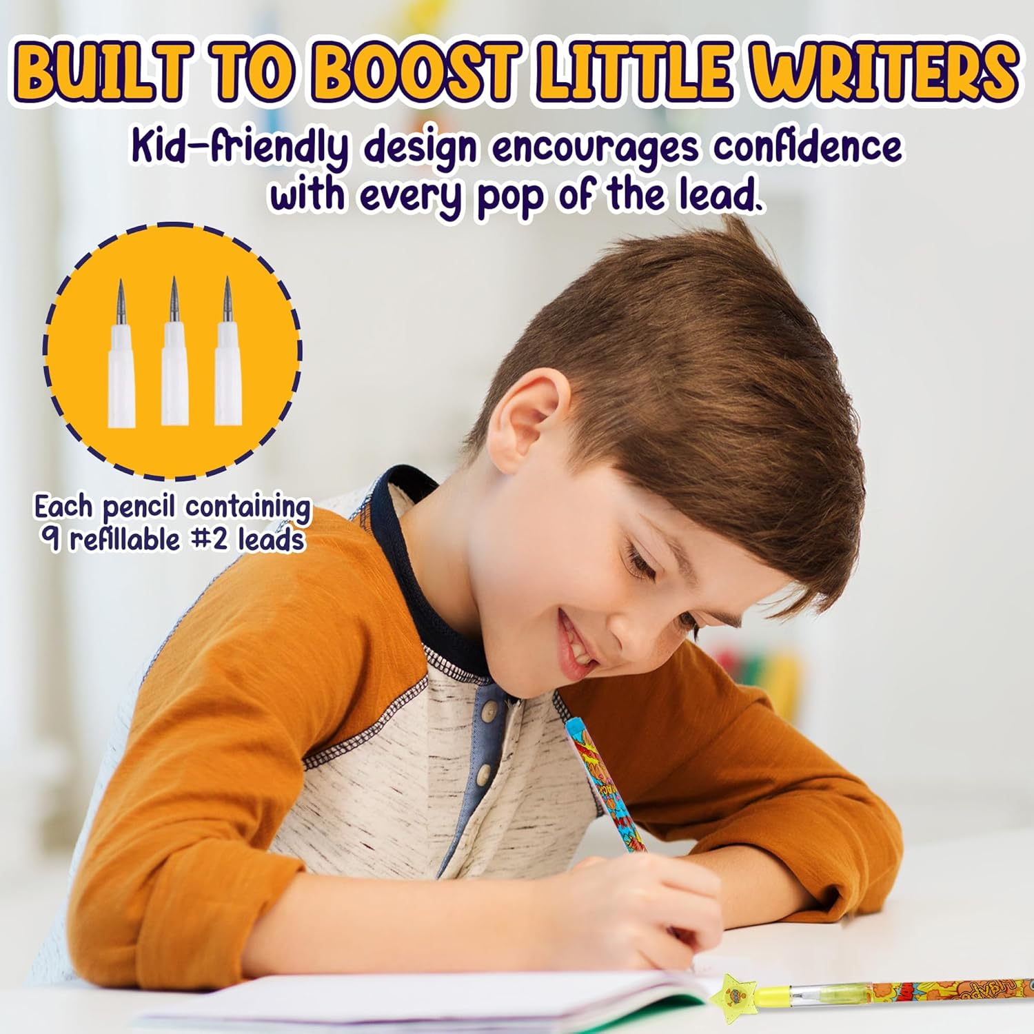 Playbees Superhero Pop Pencils - 24 Pack - Multipoint Pencil Marvel Birthday Party Stackable Pre-Sharpened Classroom Writing Tools for Students, Teachers, Girls, Boys