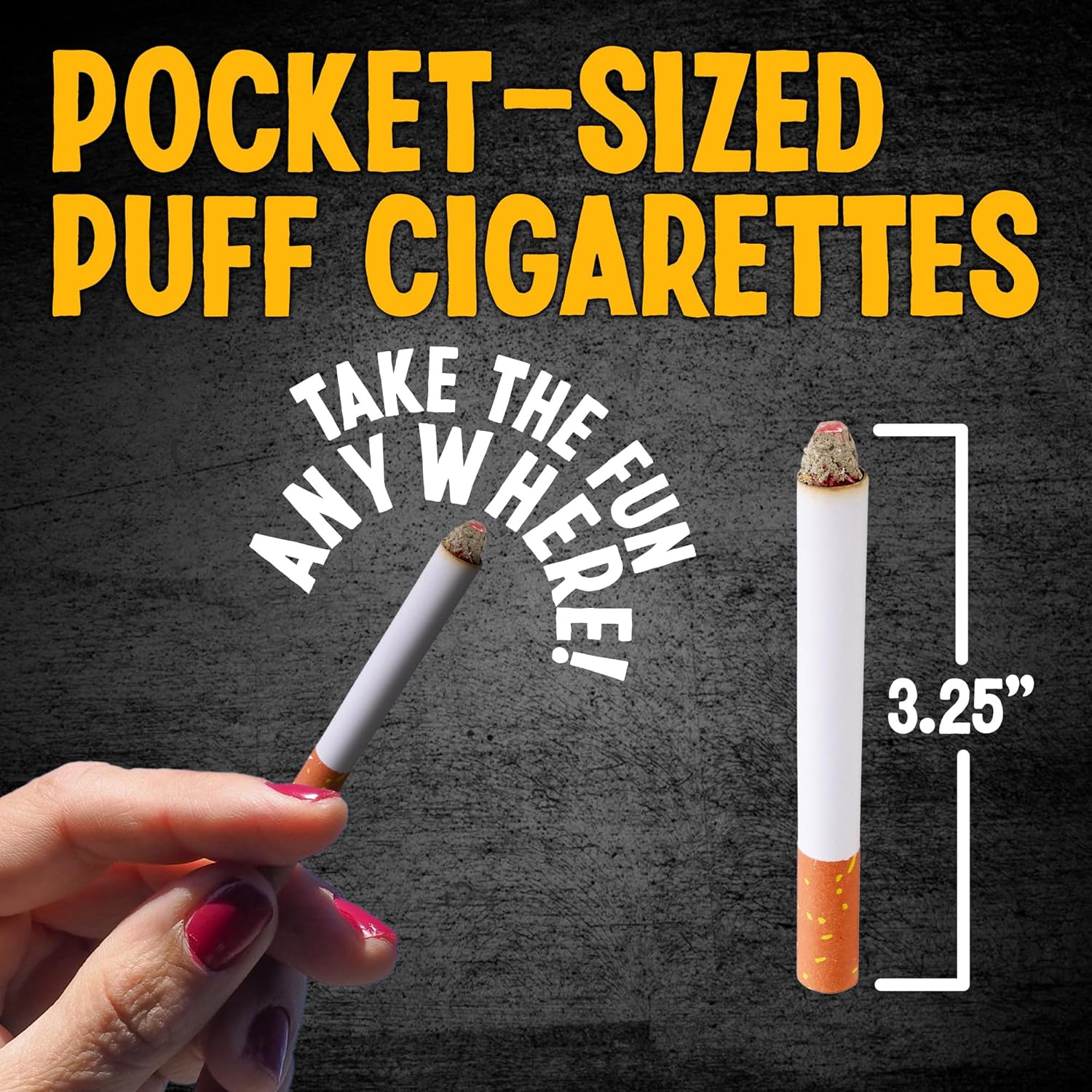 Playbees Fake Puff Cigarettes That Blow Smoke - 8 Pack - 3.25 Inch Faux Cigs with a Realistic Look - Prop for Prank, Halloween Costume, Movie, or Theater Play - Fun Gag Gift, Novelty Toy
