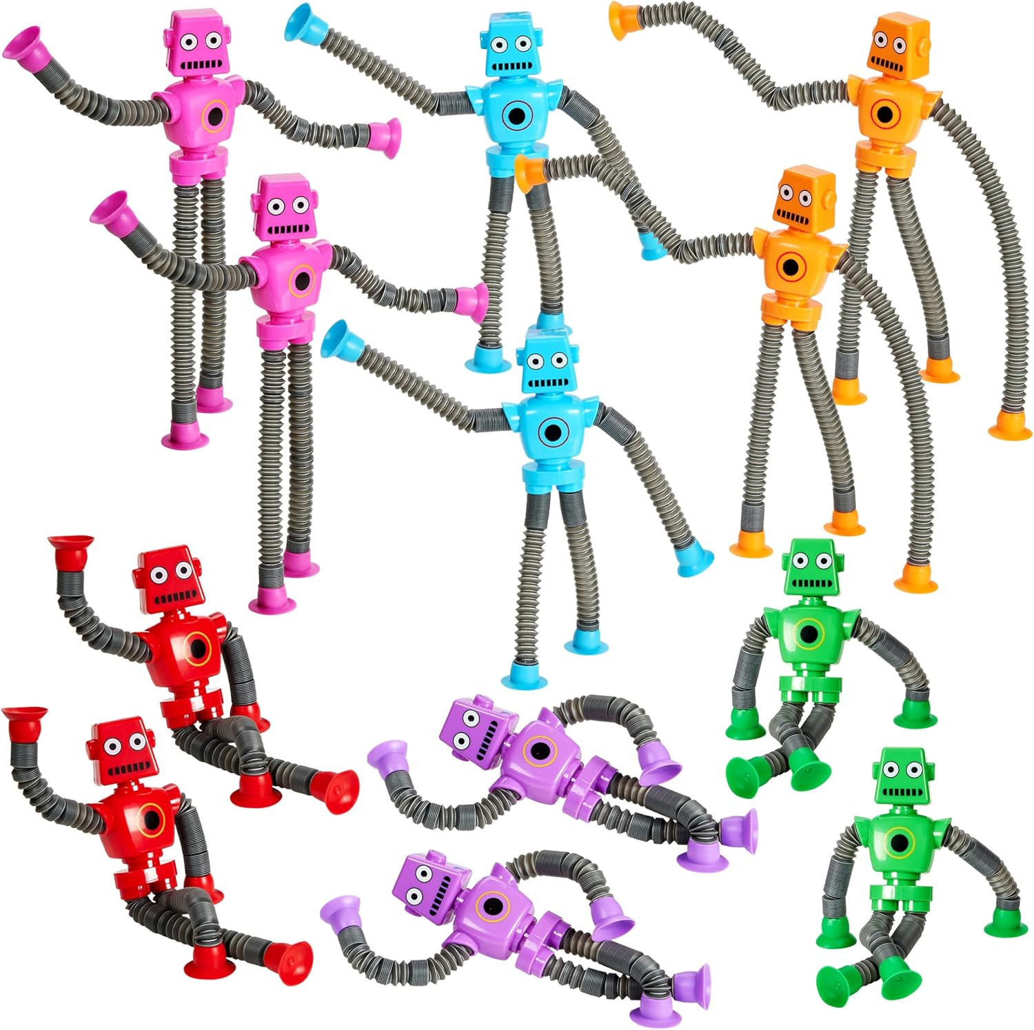 Telescopic Suction Cup Robot Toys 6-Pack Shape Changing Educational Fidget Toys Sensory Toys ADHD Autistic Stimulating Creative Learning Pop Tubes - Robot Party Favors