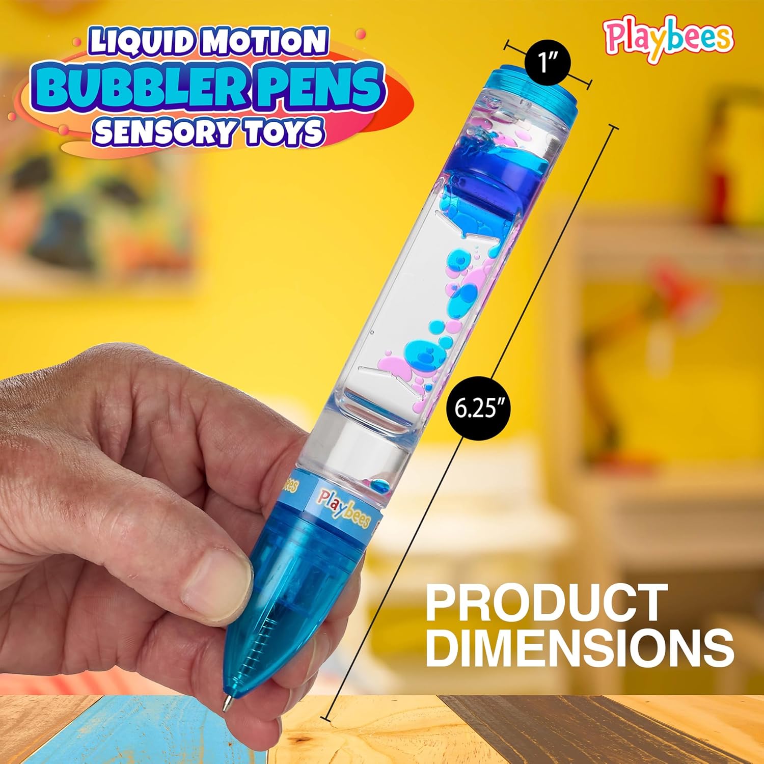 Playbees Liquid Motion Bubbler Pens Cool Pens for Kids (3 Pack) - Writes Like a Regular Pen - Colorful Liquid Timer Pens Great for Stress and Anxiety Relief - Cool Fidget Toys for Kids and Adults