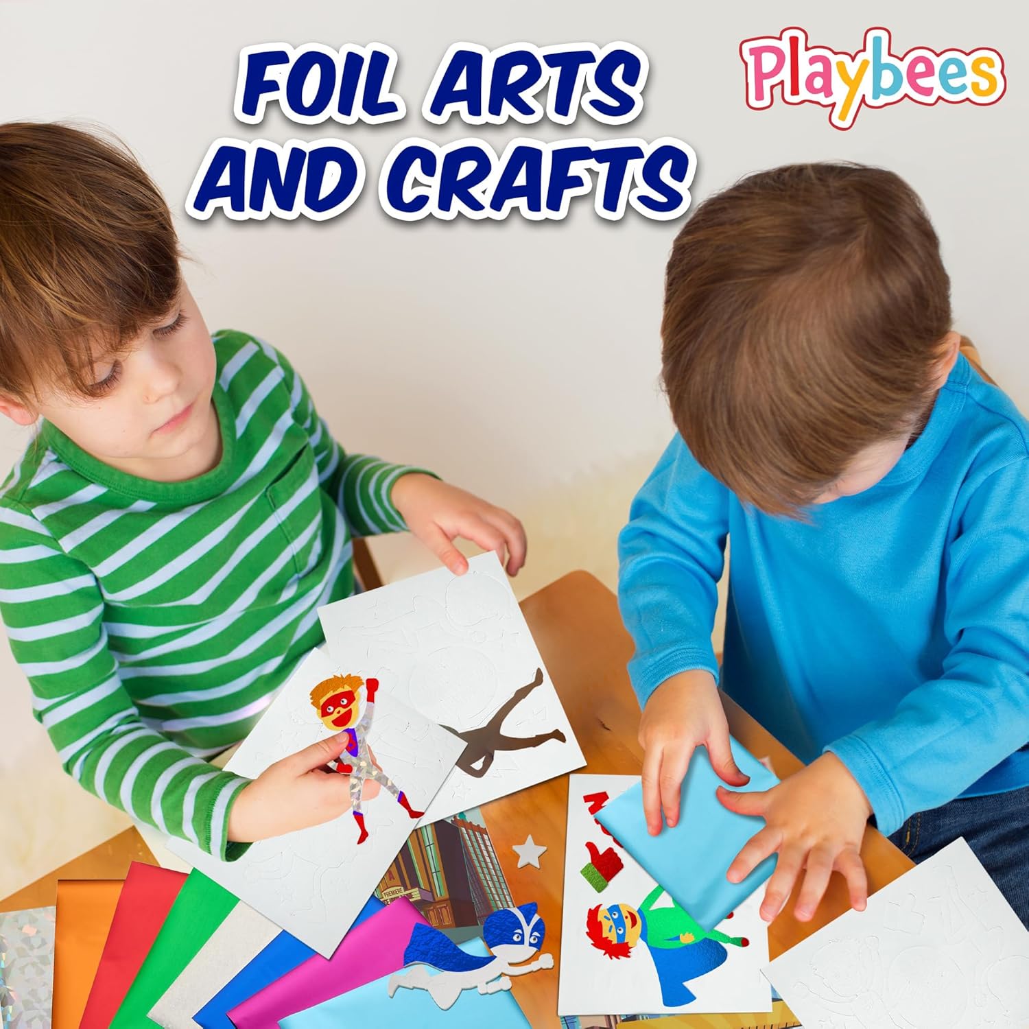 Playbees Foil Art Dinosaurs Arts and Crafts Kit Kids 3-9 DIY No Mess Preschool Activity Self Adhesive Foil Sheets Creative Dinosaur Craft Set Educational Gift Boys Girls