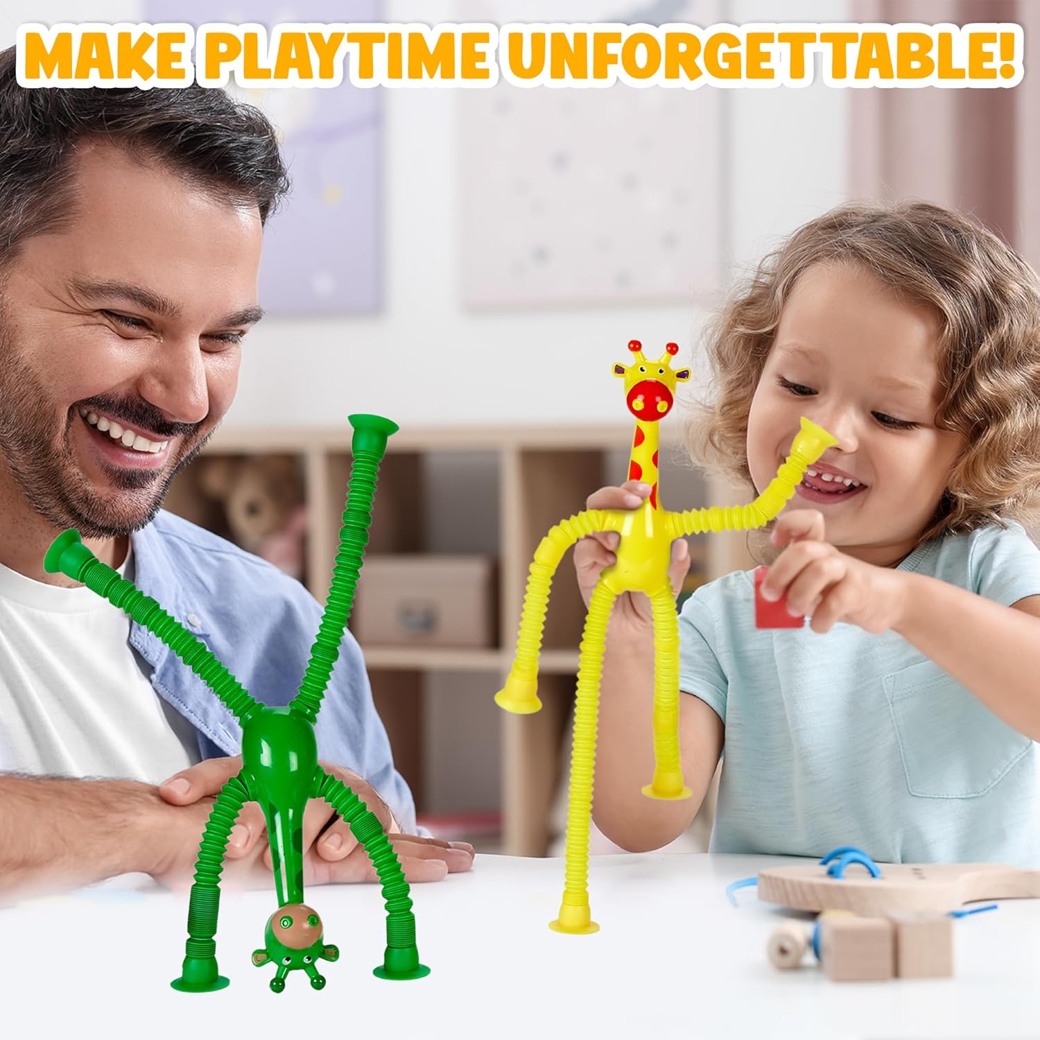 Playbees LED Telescopic Suction Cup Giraffe Toys 12PACK Shape Changing Educational Fidget Toys Child Fun Interaction Sensory Toys ADHD Autistic Stimulating Creative Learning - Anxiety Imaginative Play