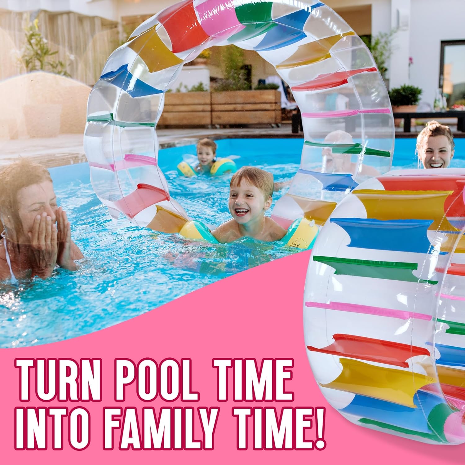 Giant Inflatable Wheel Roller 43" Colorful Water Wheel Swimming Pool Roller Toy Rolling on The Lawn Giant Colorful Pool Toy Water Toy for Beach Human Hamster Wheel Indoor Outdoor Fun Toys
