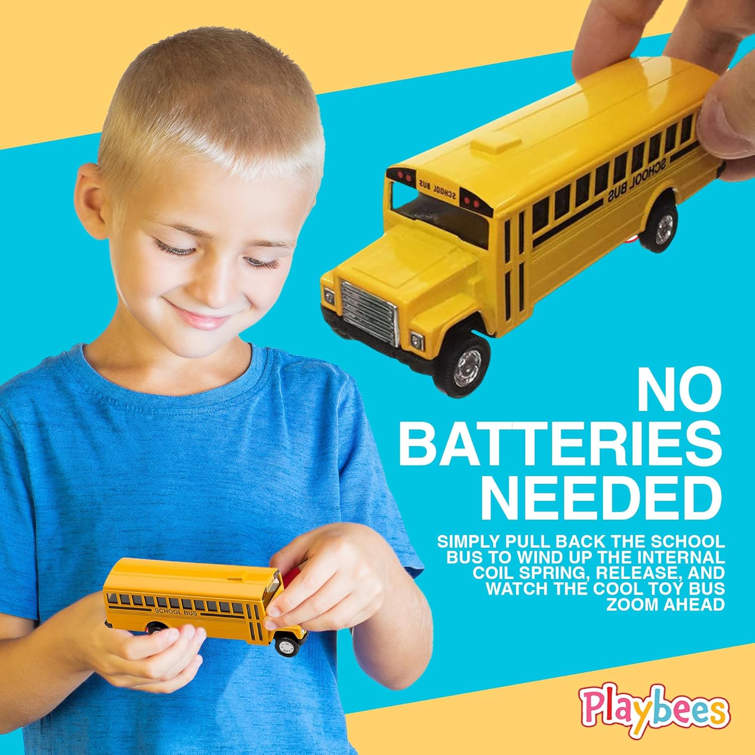 Pullback Diecast School Buses - 2 Pack - Yellow Metal Toys with Write-On Surfaces - Perfect Party Favors, Gifts, and School Memories for Little Boys and Girls - 5 Inch