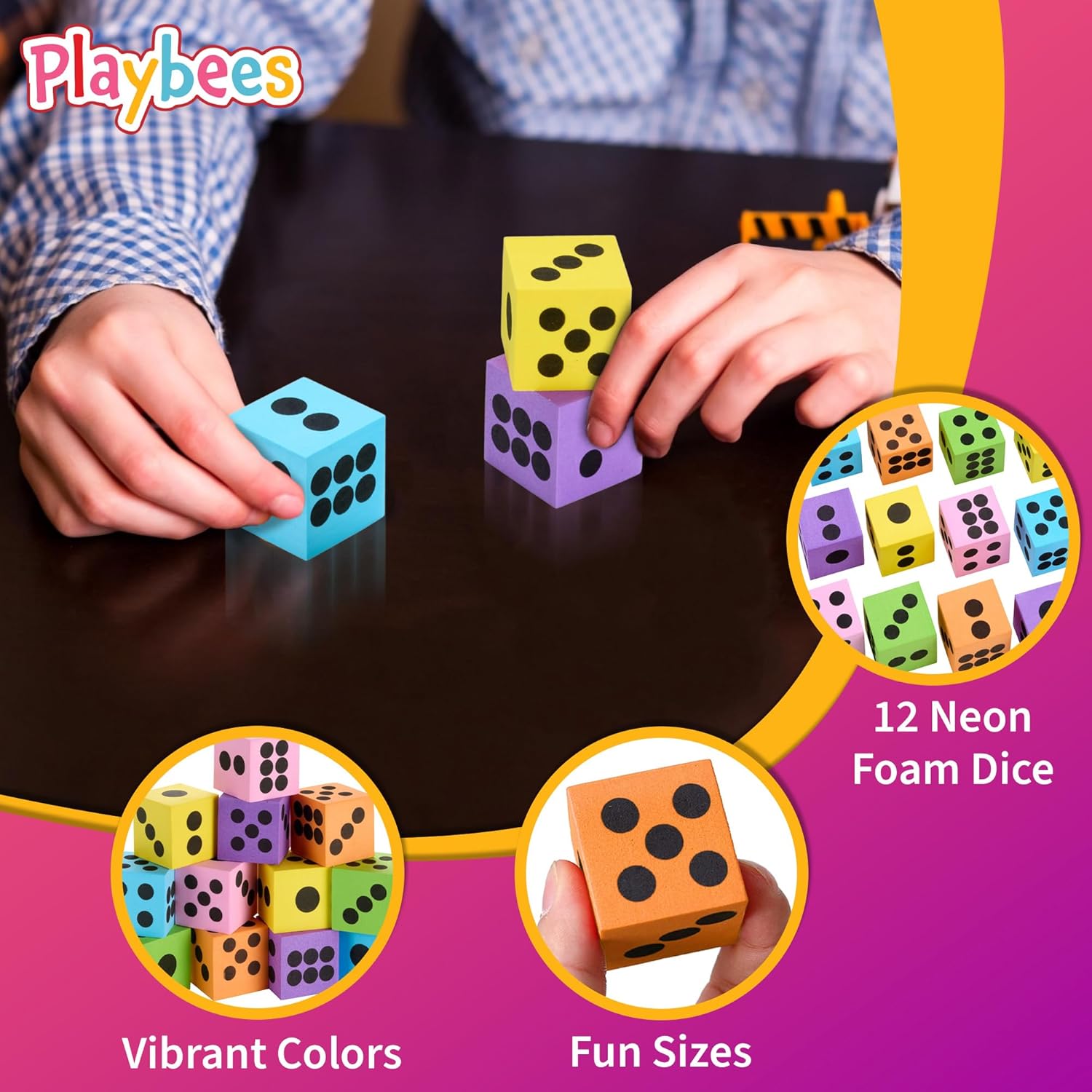 Neon Big Foam Dice Set - 24-Pack, Jumbo, and Colorful Dice for Kids - Ideal for Boosting Math Skills, Great Gifts, and Party Fun