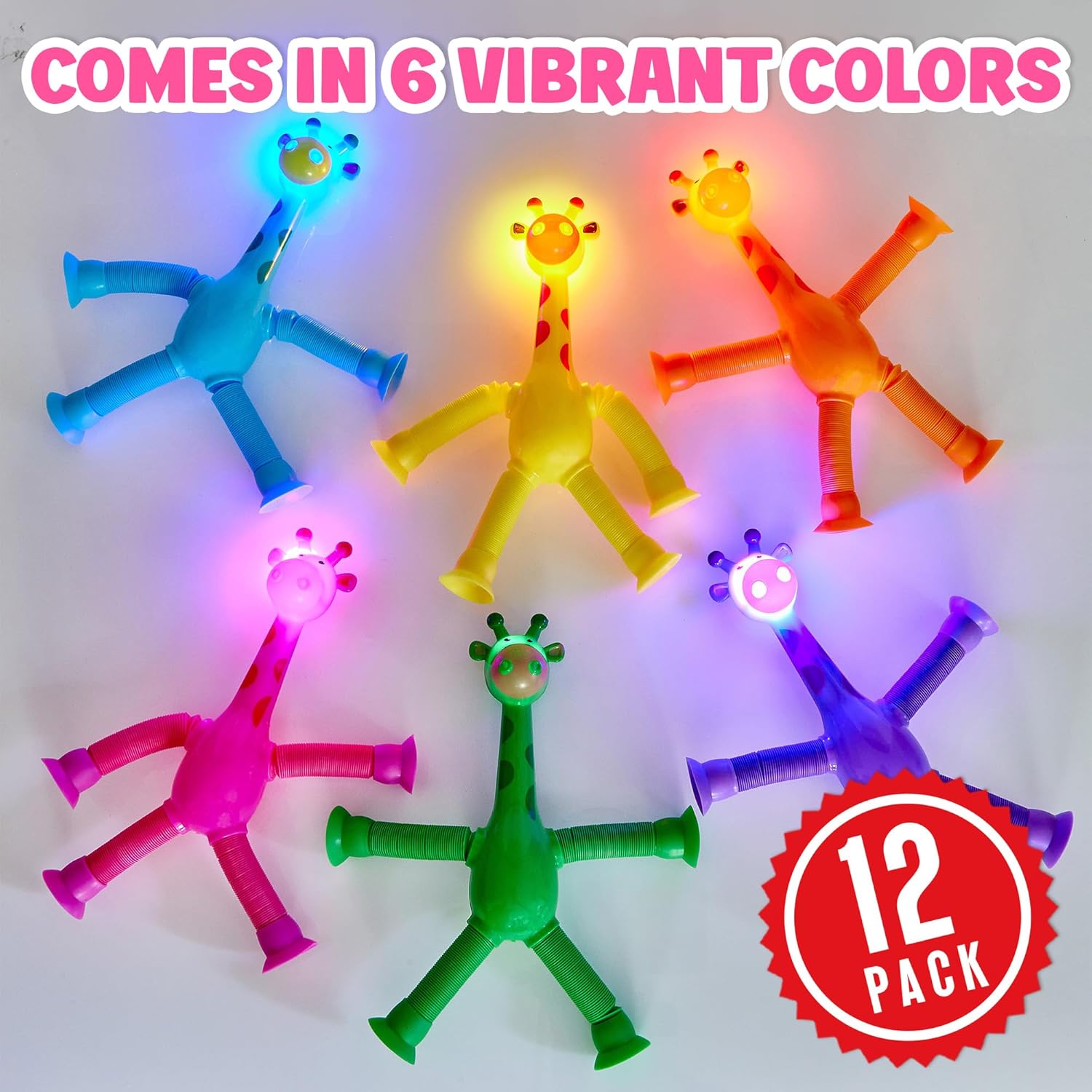 Playbees LED Telescopic Suction Cup Giraffe Toys 12PACK Shape Changing Educational Fidget Toys Child Fun Interaction Sensory Toys ADHD Autistic Stimulating Creative Learning - Anxiety Imaginative Play