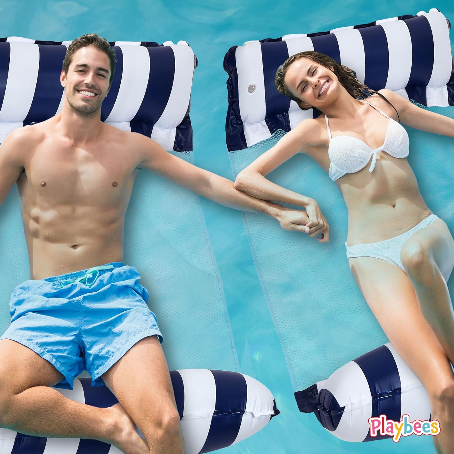 2- Pack Hammock Pool Float Blue Multi-Purpose Inflatable Water Pool Floats Fun Pool Float Lounger for Adults and Kids Variation