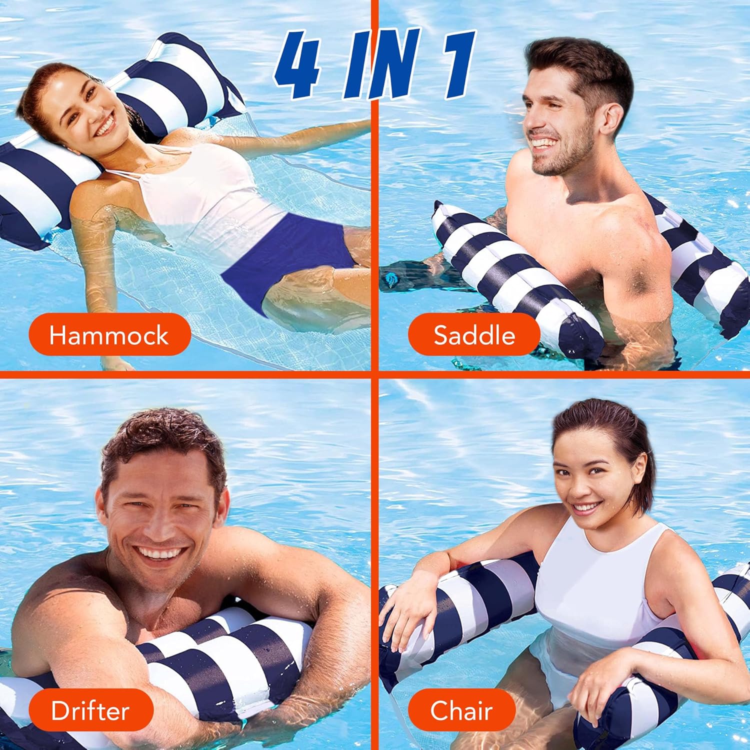 2- Pack Hammock Pool Float Blue Multi-Purpose Inflatable Water Pool Floats Fun Pool Float Lounger for Adults and Kids Variation