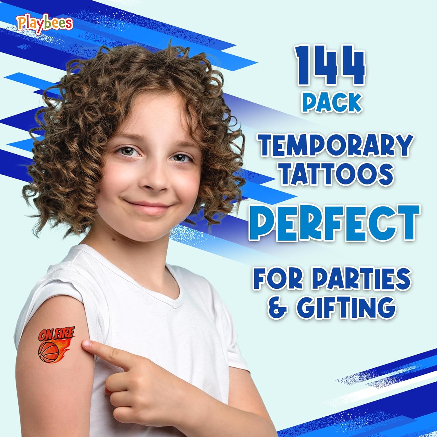 Playbees Sports Tattoos - 144 Pack - Assorted Goofy Sports Designs Tattoos - 2 Inches - Easy to Apply, Water-Based Ink - Sports Party Favors, Bag Stuffers, Fun Gifts - Safe for Kids, Ages 5+