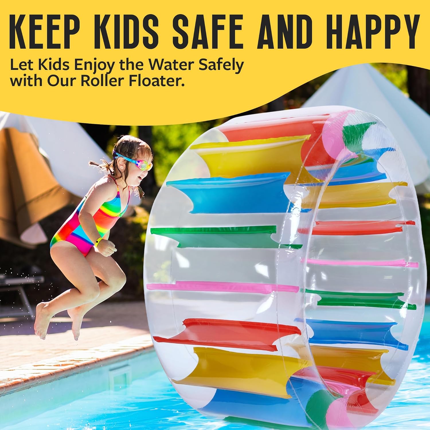 Giant Inflatable Wheel Roller 63" Colorful Water Rolling Wheel Swimming Pool Roller Toy Rolling on The Lawn Lake Beach Party Indoor Outdoor Fun Toys Water Pool Kids Summer - Games Supplies