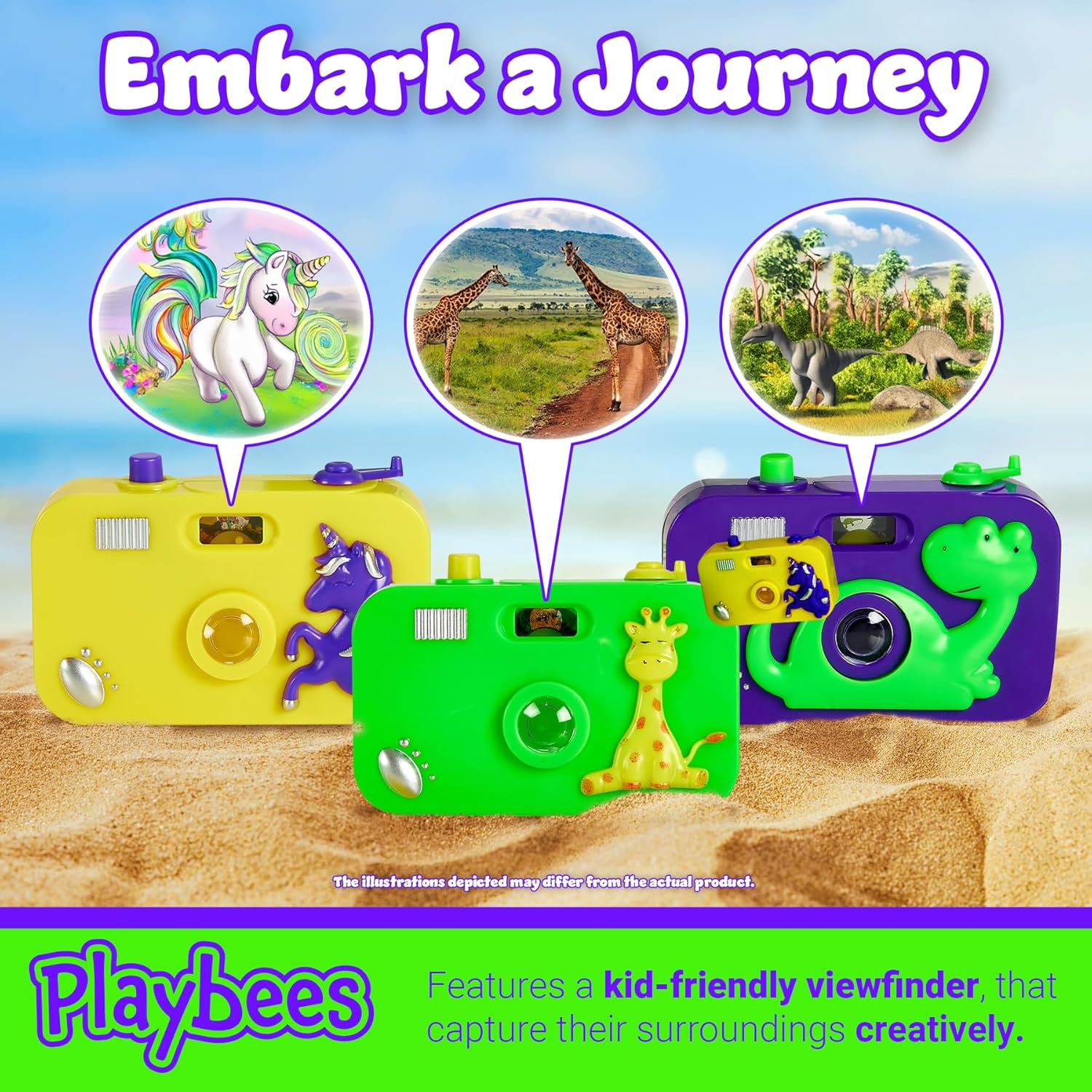 Playbees Toy Camera for Kids - 12 Pack - Wild One Party Favors Camera Toy for Children’s Pretend Play Prop with Images in Viewfinder, Birthday Party Favors, Idea for Boys & Girls