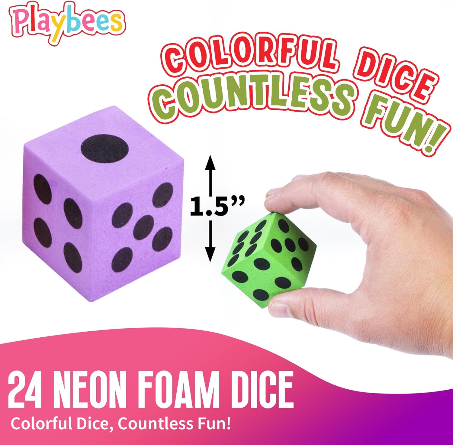 Neon Big Foam Dice Set - 24-Pack, Jumbo, and Colorful Dice for Kids - Ideal for Boosting Math Skills, Great Gifts, and Party Fun
