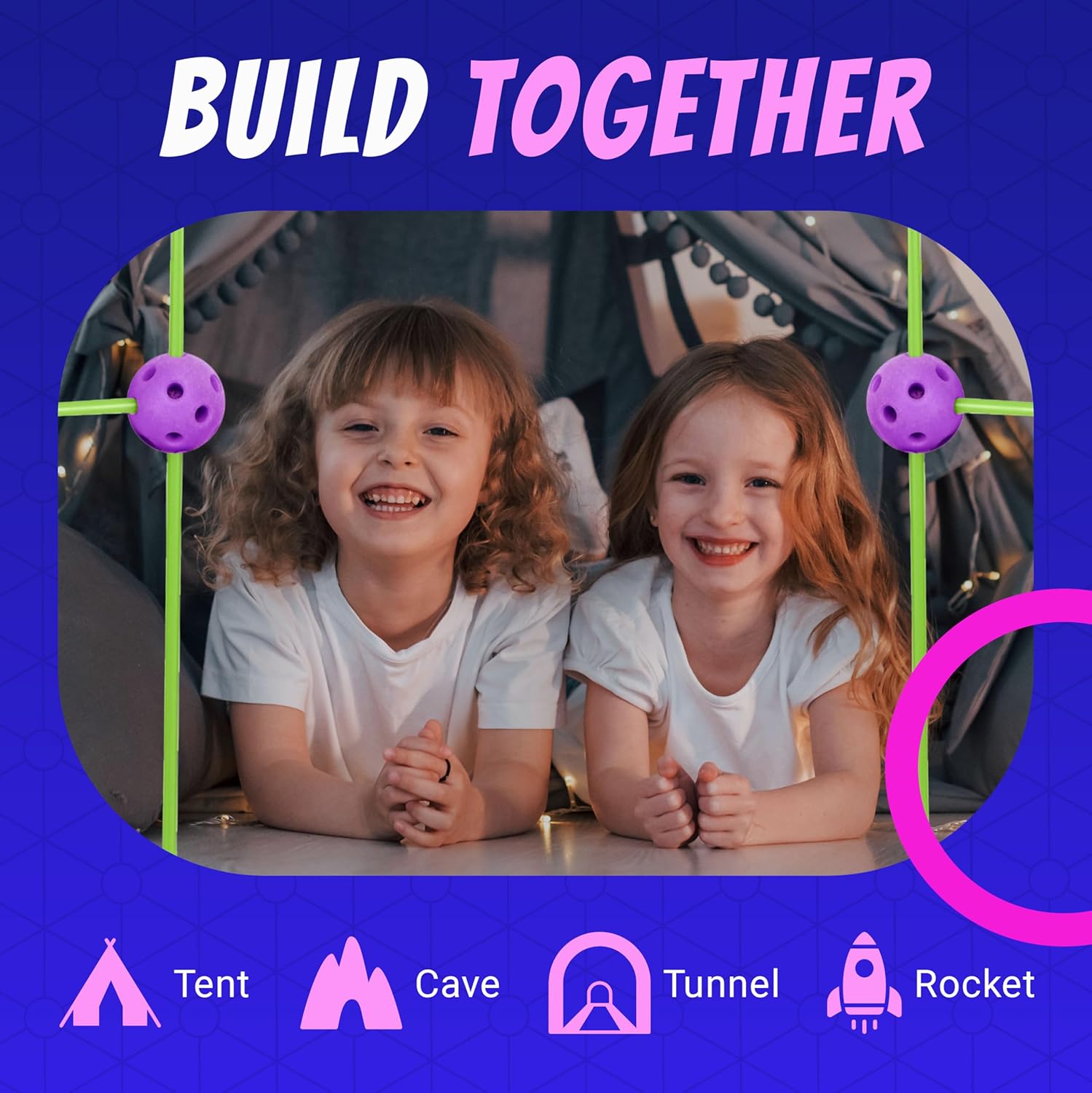 Playbees Glow in The Dark Fort Building Kit – 130 PCS STEM Toy for Kids Ages 4–12 – Build Tents, Castles & Rockets – Creative Building Set & Great Gift