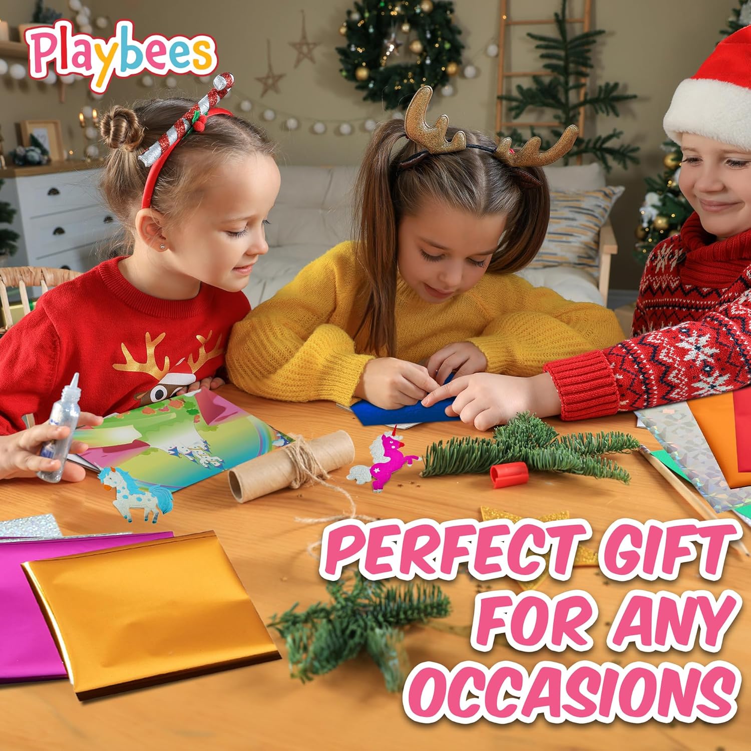 Playbees Foil Art Kit Unicorns & Princesses - Preschool Arts and Crafts Kit for Kids- No Mess Art for Boys & Girls Ages 4, 5, 6, 7, 8, 9 - DIY Creative Activity Art & Craft Activity